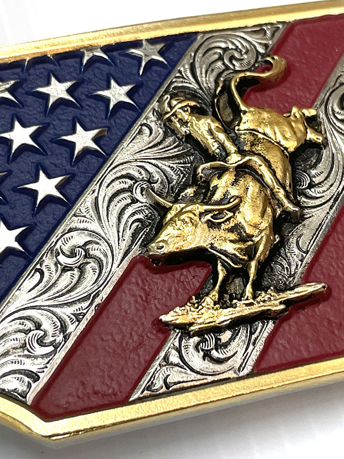 Montana Silversmiths A865 Men's Patriot Bull Rider Attitude Belt Buckle with American Flag Design - Perfect for Rodeo, Western Fashion & Patriotic Style