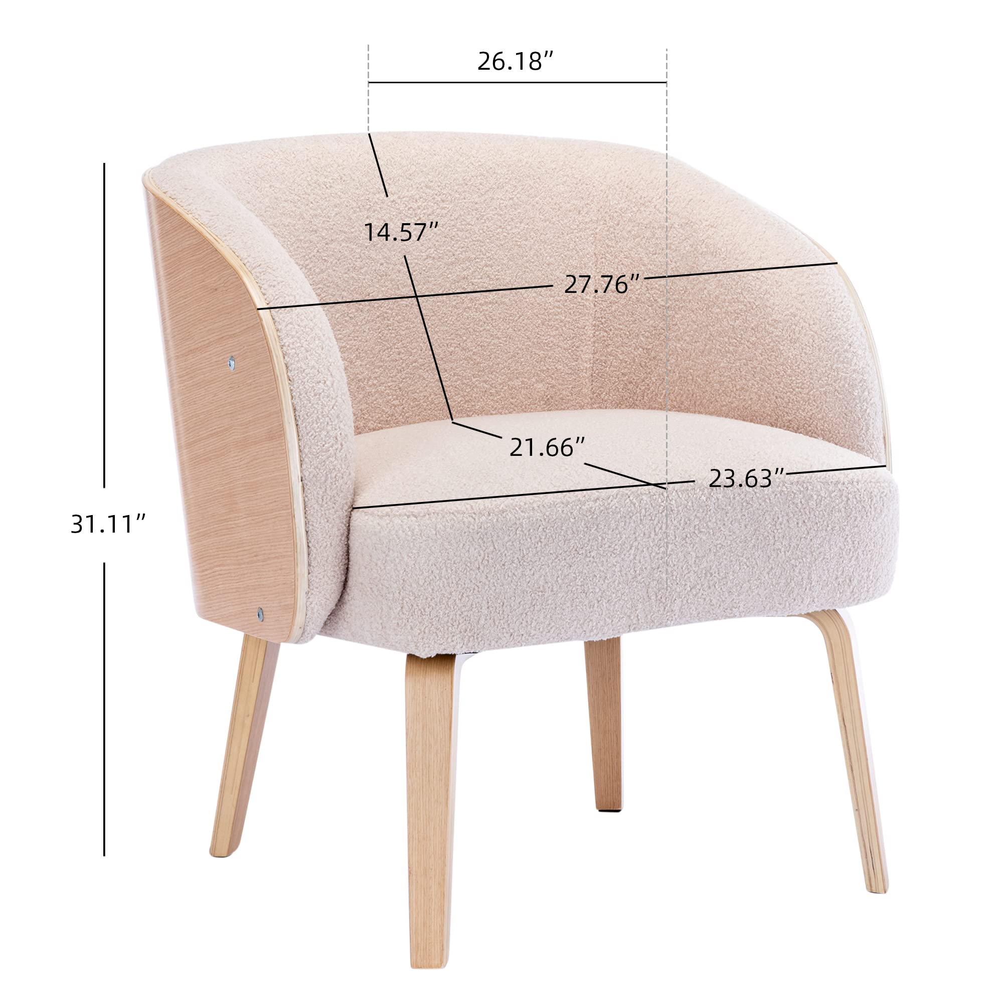 Hengming Lamb-Hair Accent Chair - Upholstered Living Room Chair, Bedroom Chair, Bentwood Sofa Chair in Pink - Perfect for Cozy Reading Nooks, Lounge Areas & Home Decor