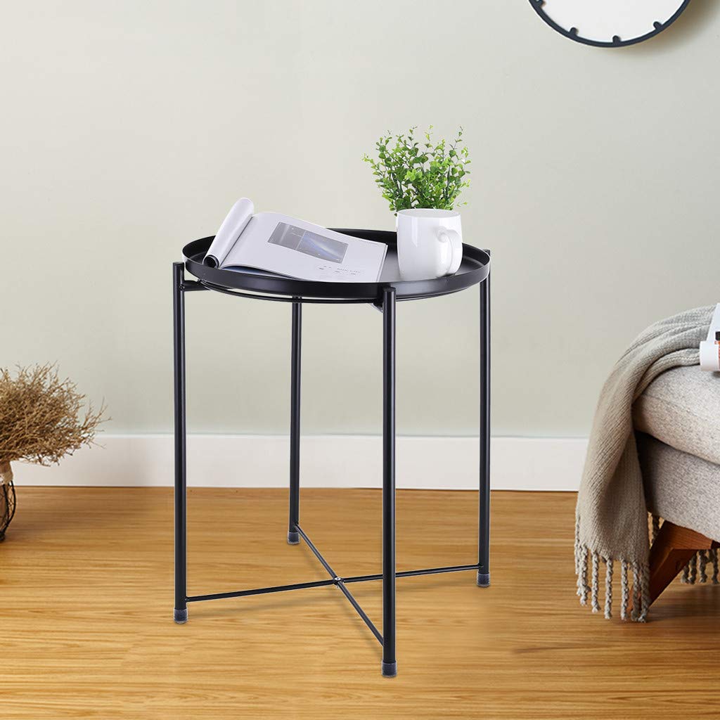 Amober Round Metal End Table - Small Side Table for Sofa, Rust-Resistant & Durable - Perfect for Living Room, Bedroom, or Outdoor Patio Decor