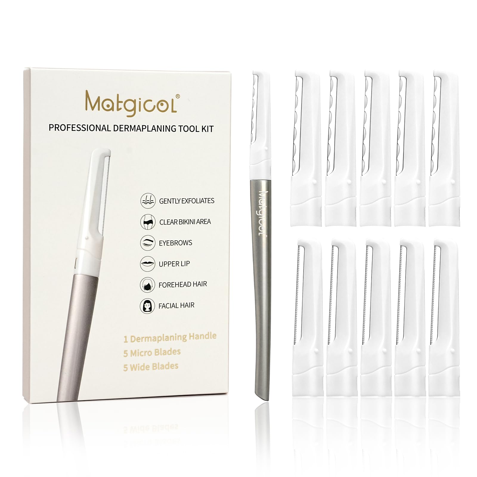 Premium Dermaplaning Razor for Face - 10 Pack Blade Refills, Exfoliating Facial Hair Removal Tool for Smooth Skin, Eyebrow & Peach Fuzz Shaver - Perfect for At-Home Skincare & Beauty Routine