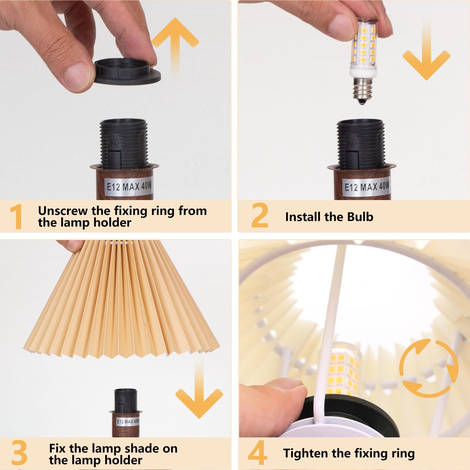 KUNJOULAM Small Pleated Table Lamp - Modern Bedside Nightstand Lamp with Coffee Lampshade, Cute Decorative Lighting for Bedroom, Living Room & Home Office (Includes E12 Bulb) | Perfect for Reading Nooks, Cozy Corners & Accent Lighting