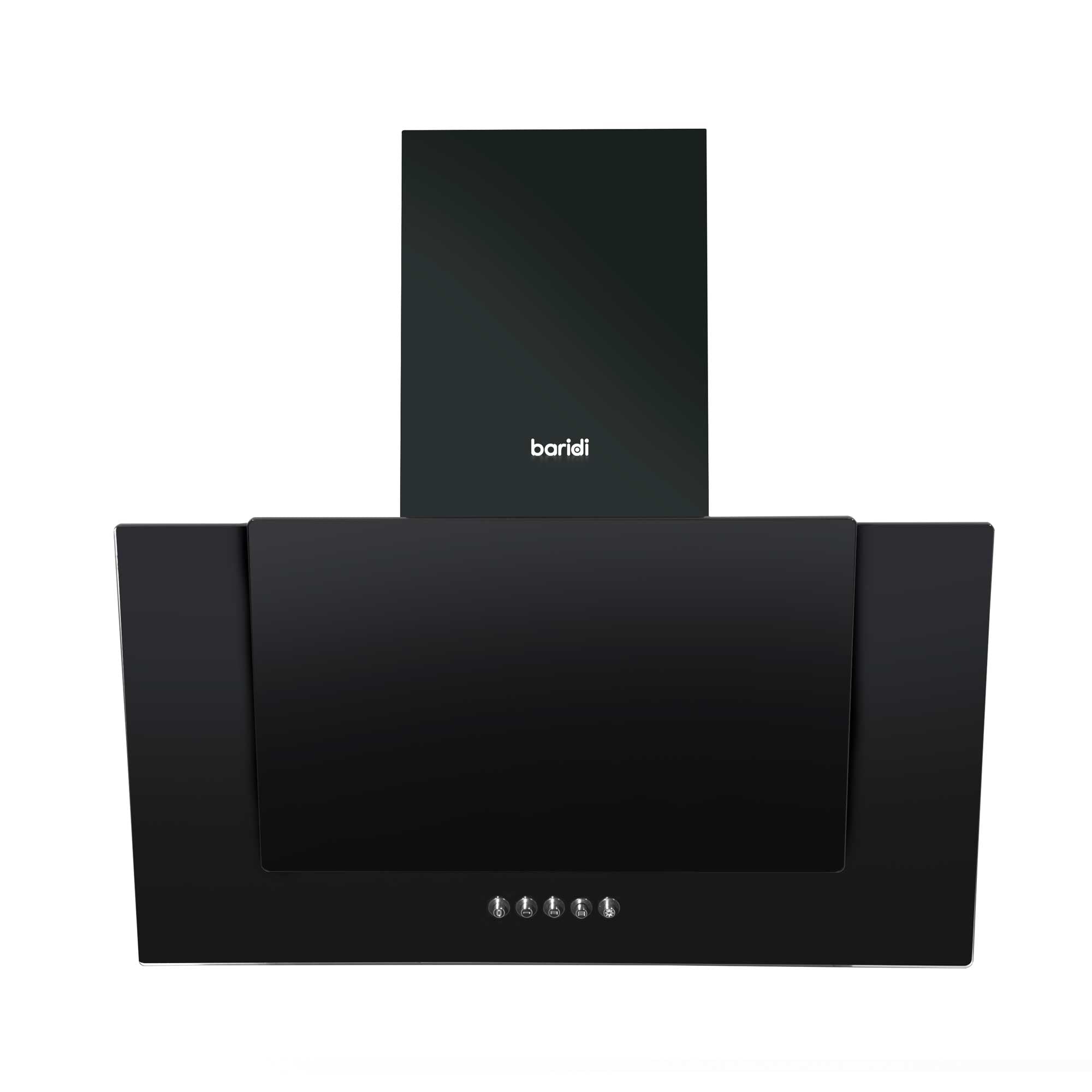 Baridi 60cm Angled Chimney Cooker Hood with Carbon Filters & LED Light - Black Glass Kitchen Extractor Fan - DH129 | Modern Ventilation for Home Cooking & Smoke Removal