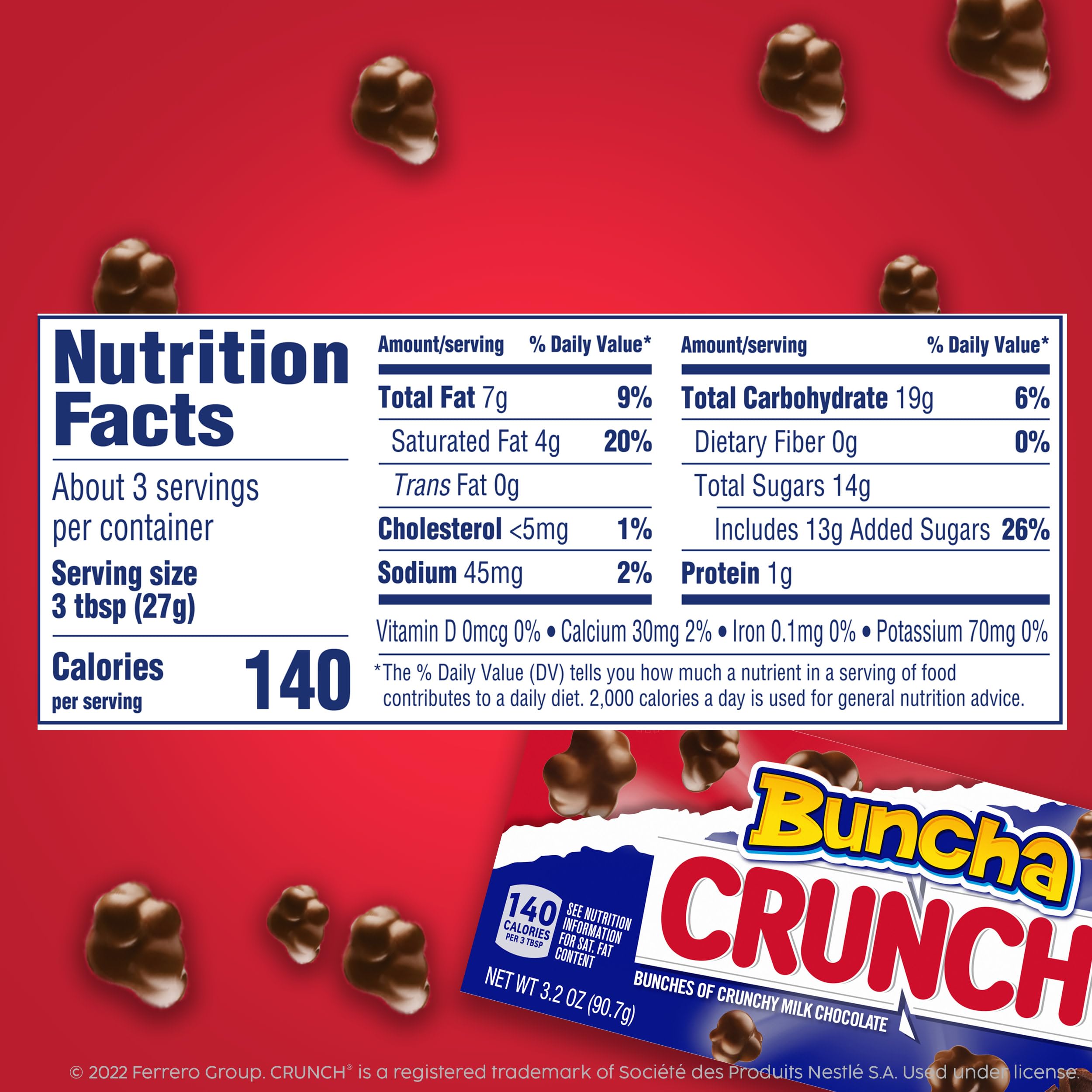 Buncha CRUNCH Bulk 12 Pack - Milk Chocolate & Crisped Rice Candy Bars (3.2 oz Each) - Perfect for Movie Theater Snacks, Holiday Gift Boxes, Christmas Stocking Stuffers & Party Favors