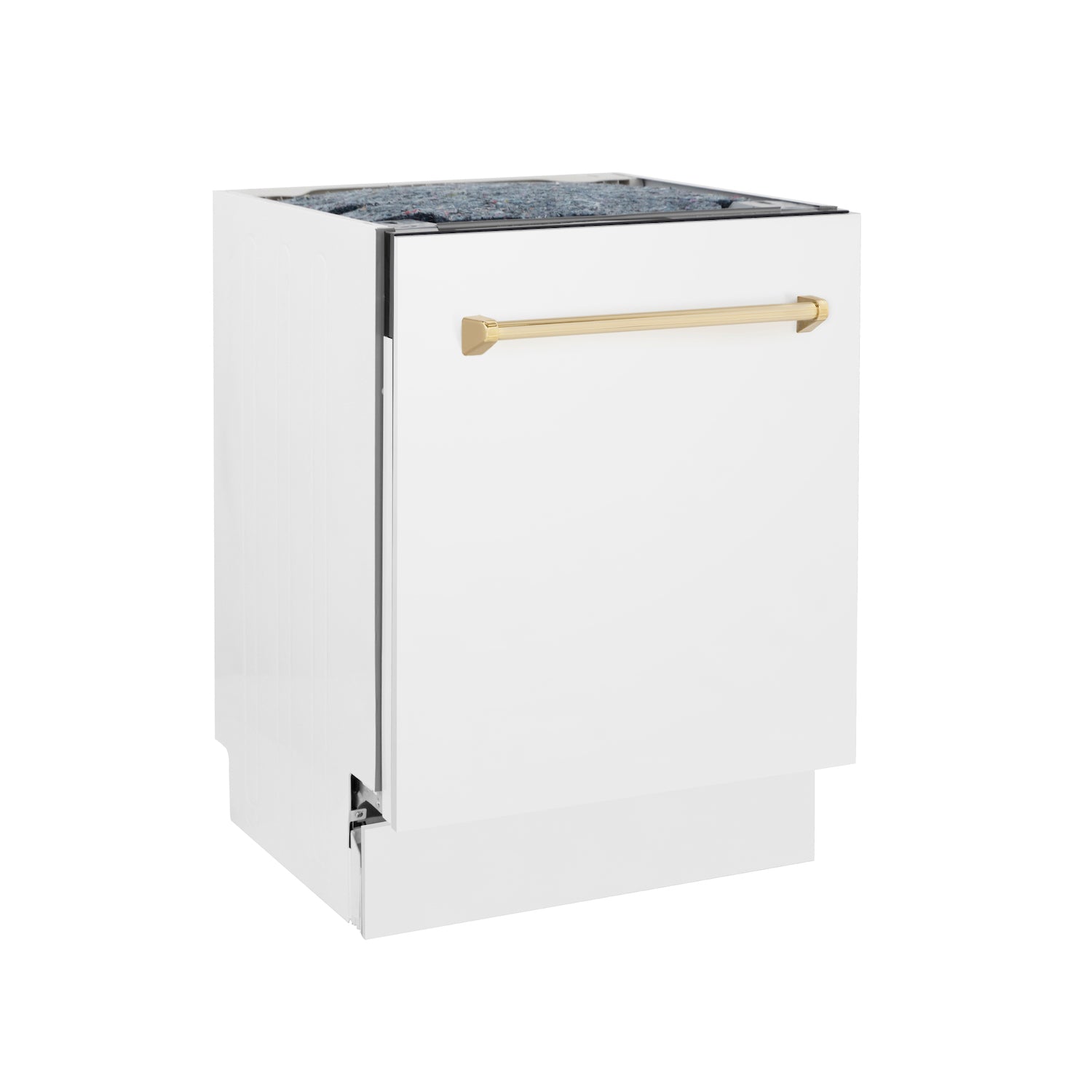 ZLINE Autograph Edition 24-inch 3rd Rack Top Control Tall Tub Dishwasher in White Matte with Polished Gold Handle - Ultra Quiet 51dBa (DWVZ WM 24 G) - Perfect for Modern Kitchens, Small Spaces & Open-Concept Homes
