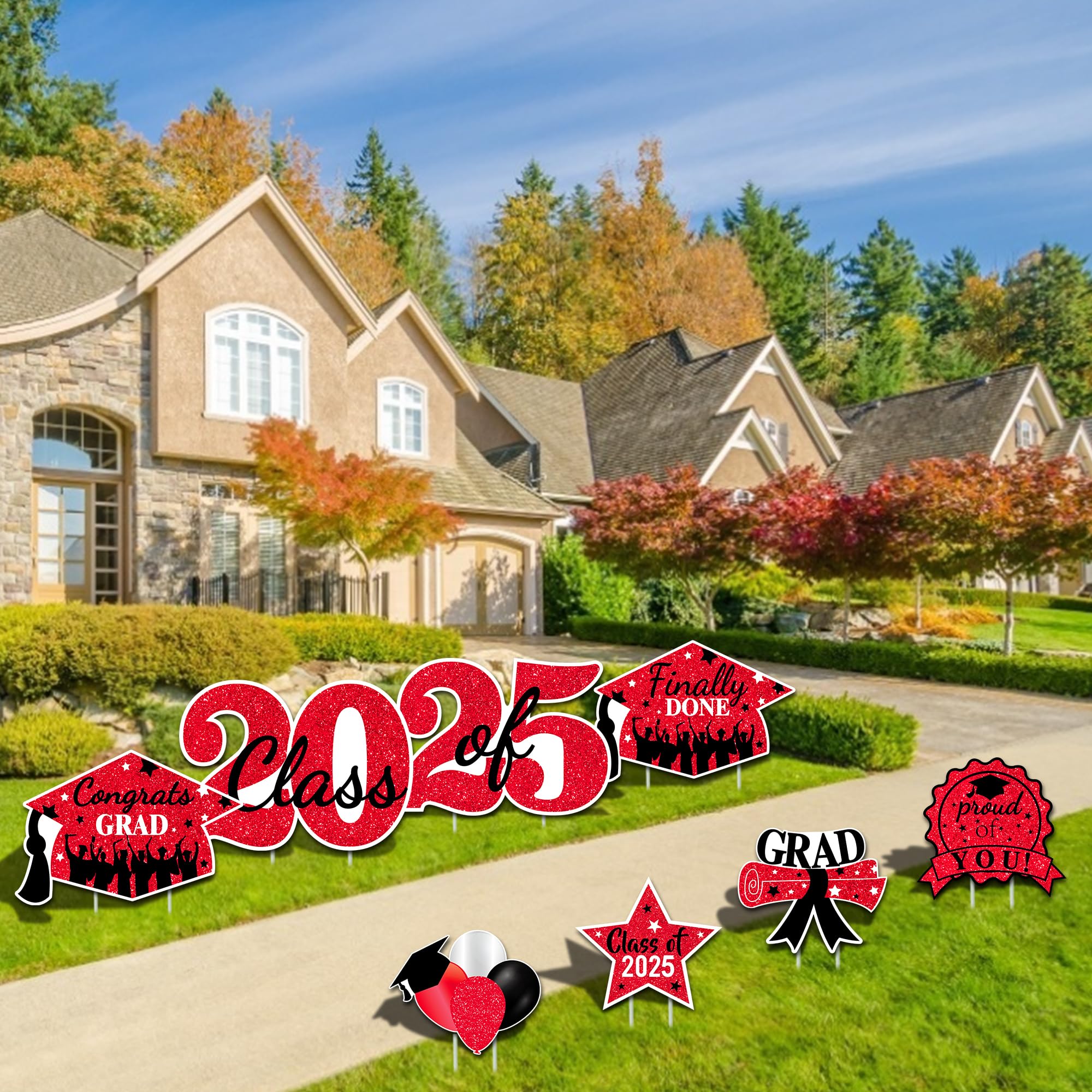 2025 Graduation Yard Signs & Stakes - Outdoor Lawn Decor for High School & College Grads - Congrats Class of 2025 Party Decorations (Red) - Perfect for Graduation Ceremonies, Backyard Celebrations & Photo Backdrops