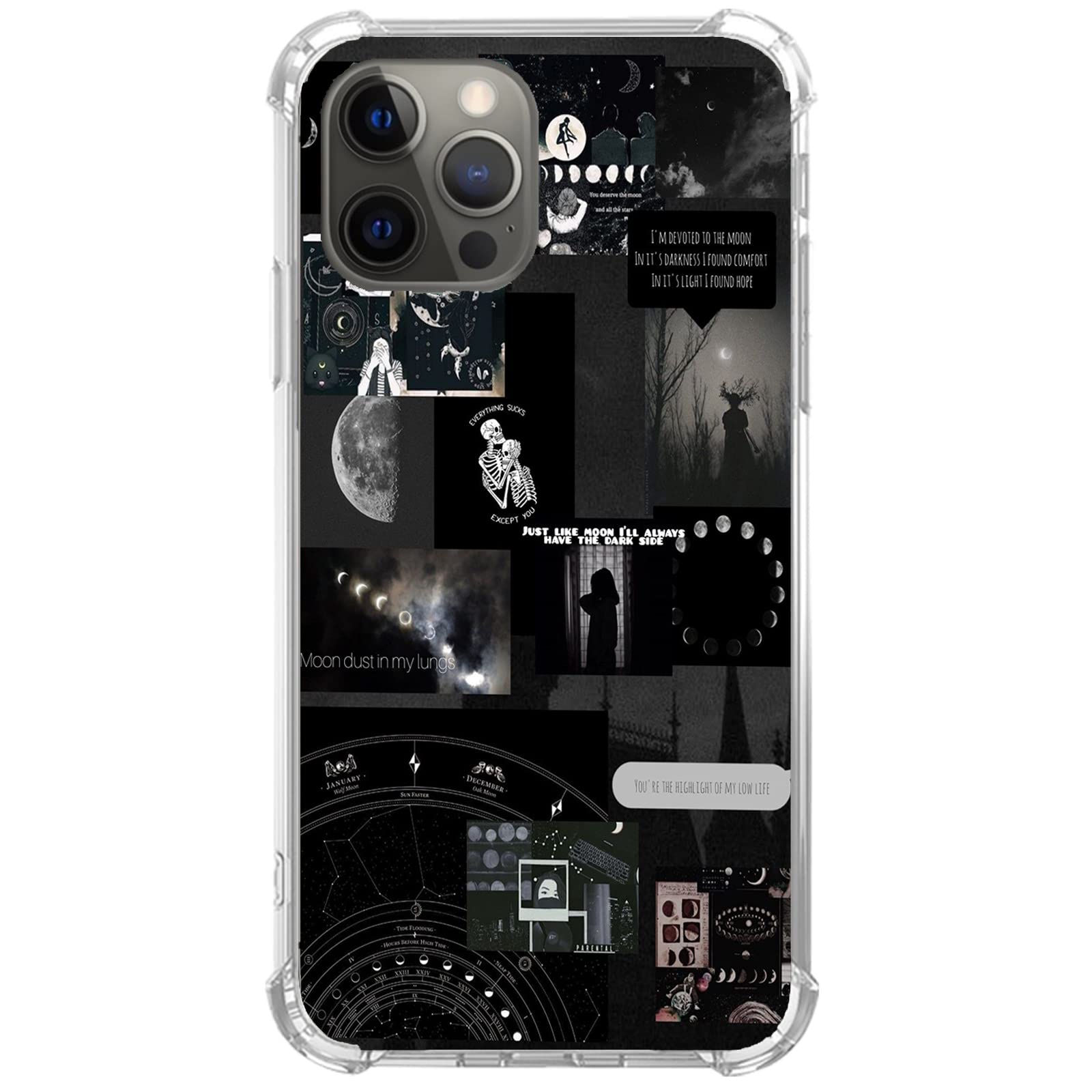 Trendy Black Aesthetic iPhone 13 Pro Max Case - Space Dark Moon & Girl Collage Design | Soft TPU Protective Cover for Women & Girls | Perfect for Daily Use, Travel & Fashion Accessories