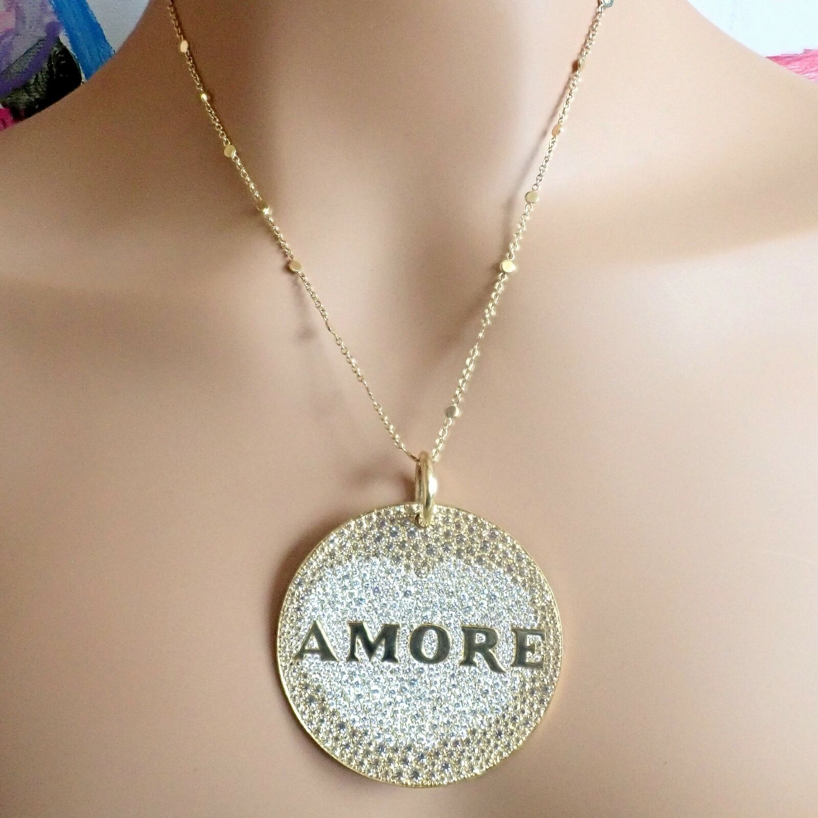 Pasquale Bruni 18k Yellow Gold Extra Large Diamond & Sapphire Amore Pendant Necklace for Women - Elegant Jewelry Gift for Anniversary, Valentine's Day & Special Occasions