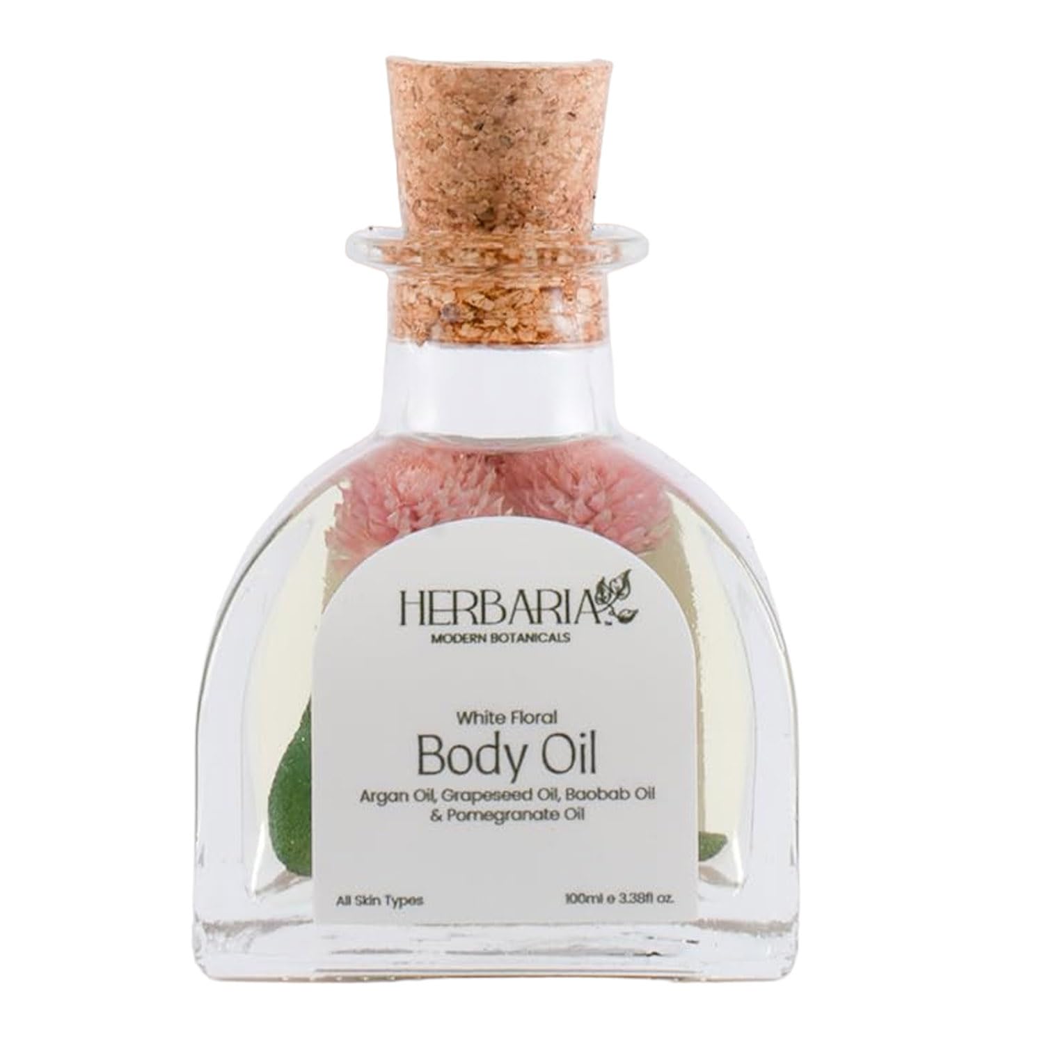 Herbaria Daily Moisturizing Body Oil - White Floral Scent | 100% Vegan Luxury Hydrating Skin Care with Almond, Grapeseed & Argan Oils | All-Season Moisture for Dry Skin | Perfect for Massage, After Shower & Nighttime Skincare Routine
