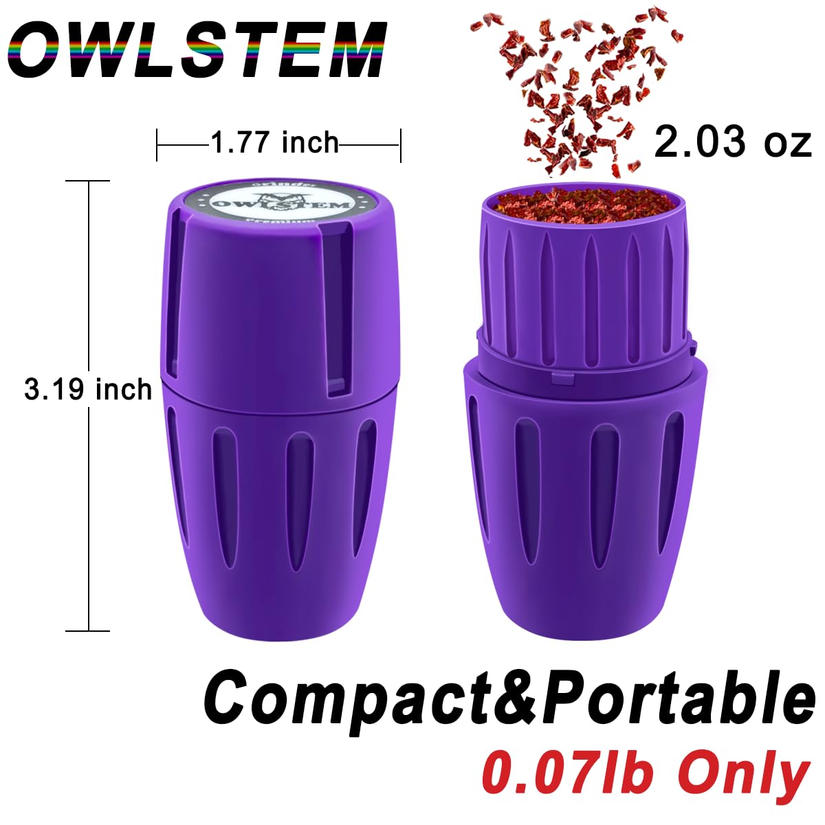 2-in-1 Herb Grinder with Storage Jar - Premium Purple Spice Crusher for Kitchen, Camping & Travel - Perfect for Grinding Herbs, Spices & Tobacco