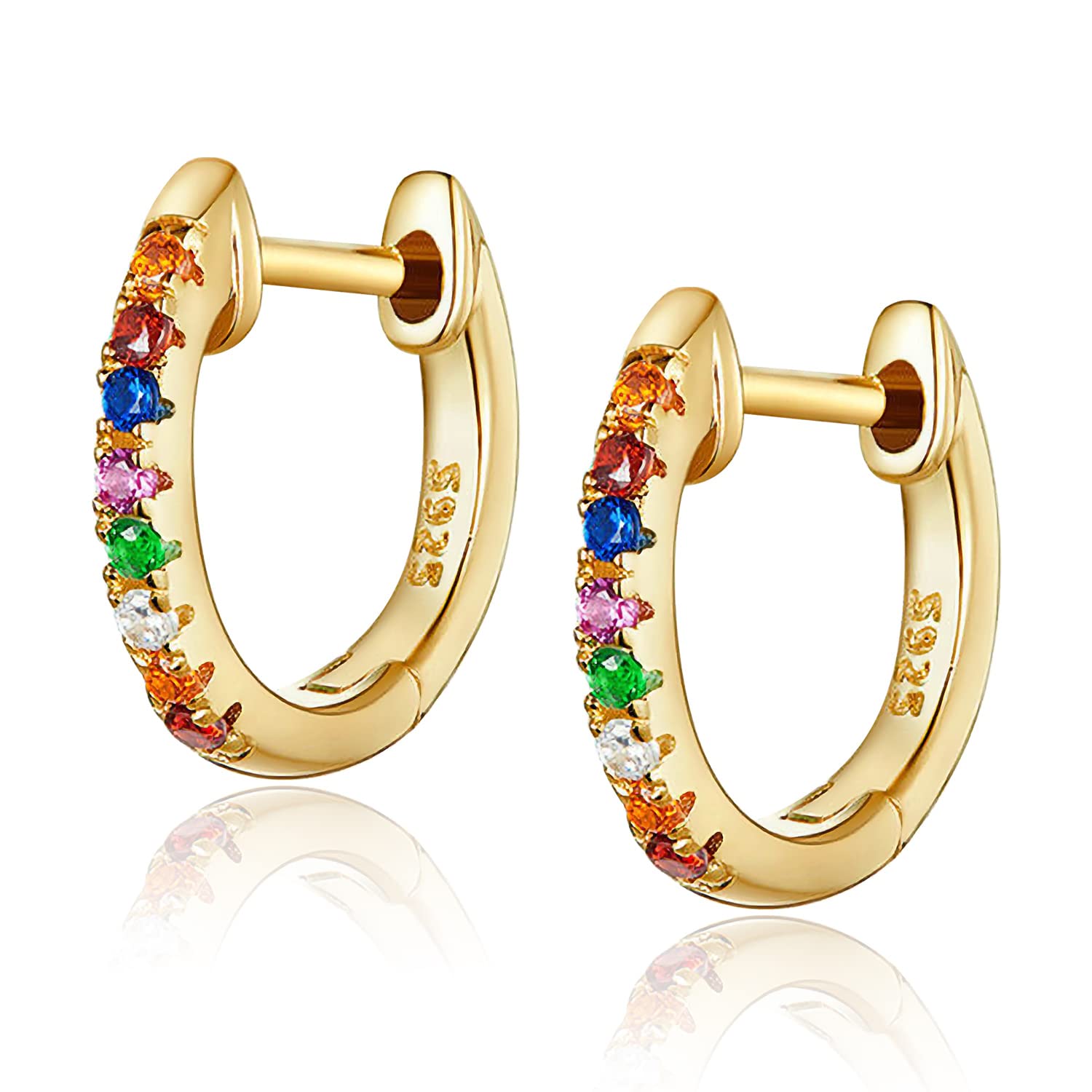 Sterling Silver Rainbow CZ Hoop Earrings for Women - Colorful Cartilage Earrings for Everyday Wear & Special Occasions