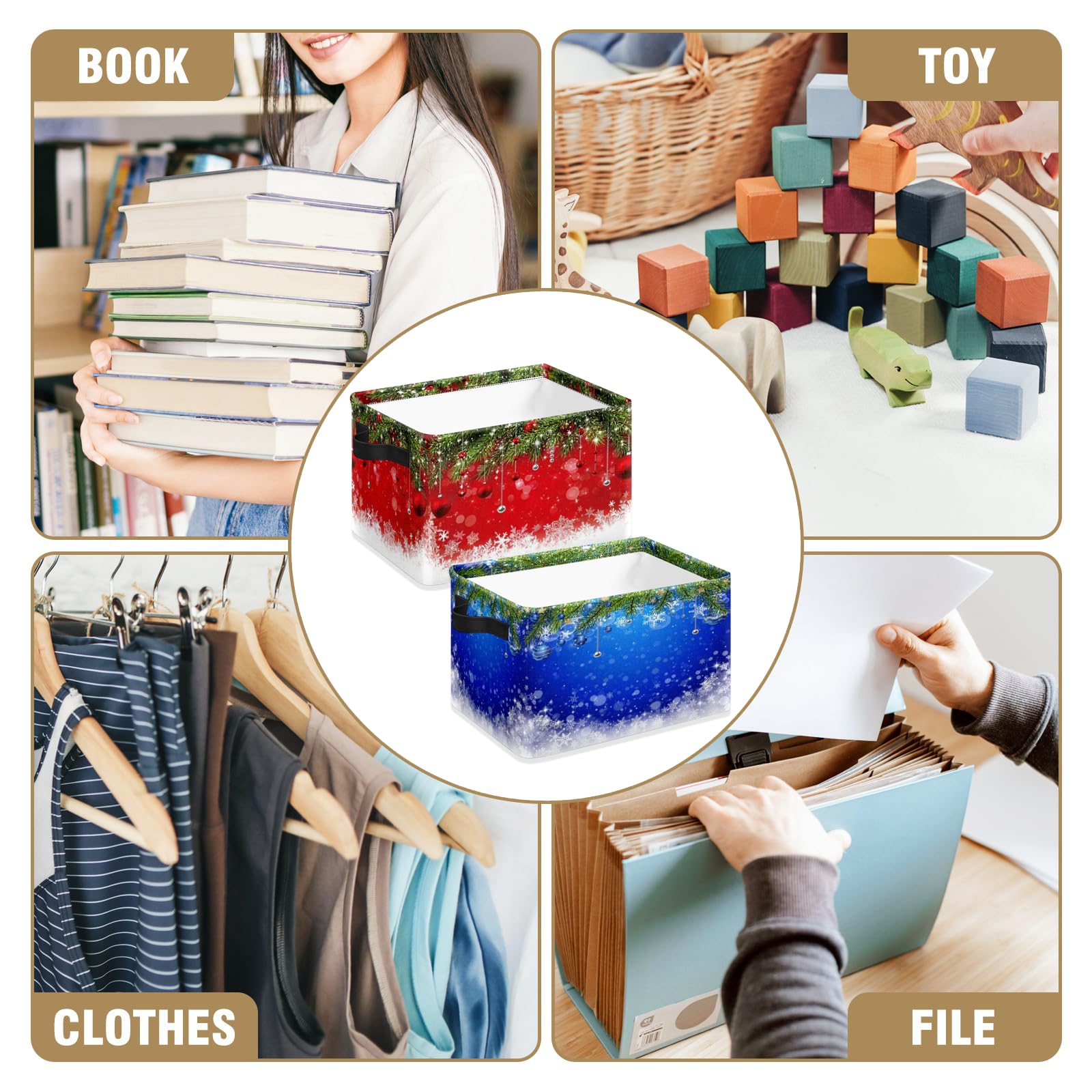 Christmas Truck Village Snow Storage Basket - 2 Pack Large Foldable Storage Bins | Collapsible Organizer Cubes for Pantry, Bedroom, Holiday Decor | Perfect for Seasonal Decorations, Gift Wrapping & Home Organization