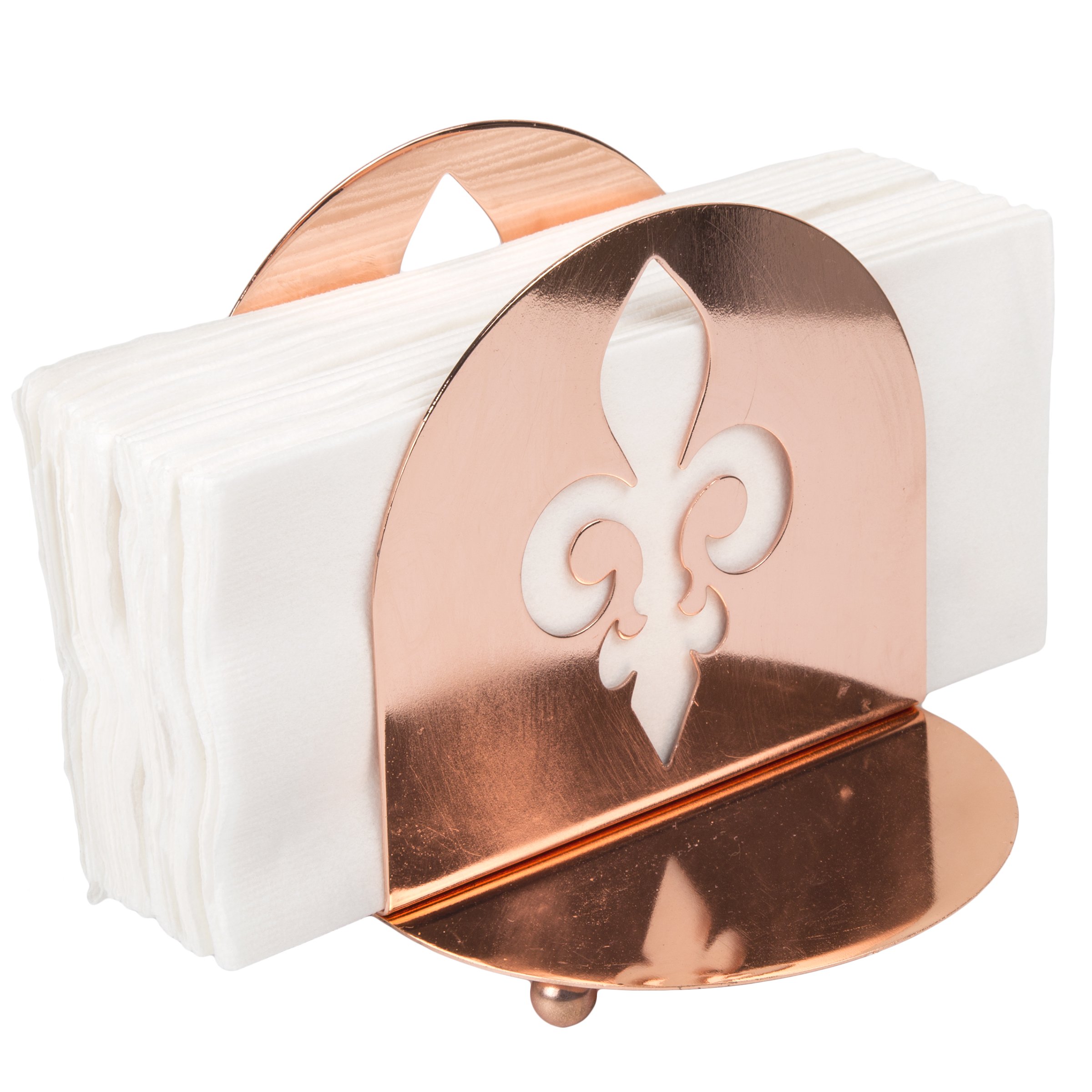 Elegant Copper-Finish Metal Napkin Holder with Fleur De Lis Design - Perfect for Table Setting, Salt & Pepper Shakers, Condiments - Ideal for Dining Room, Kitchen & Party Decor