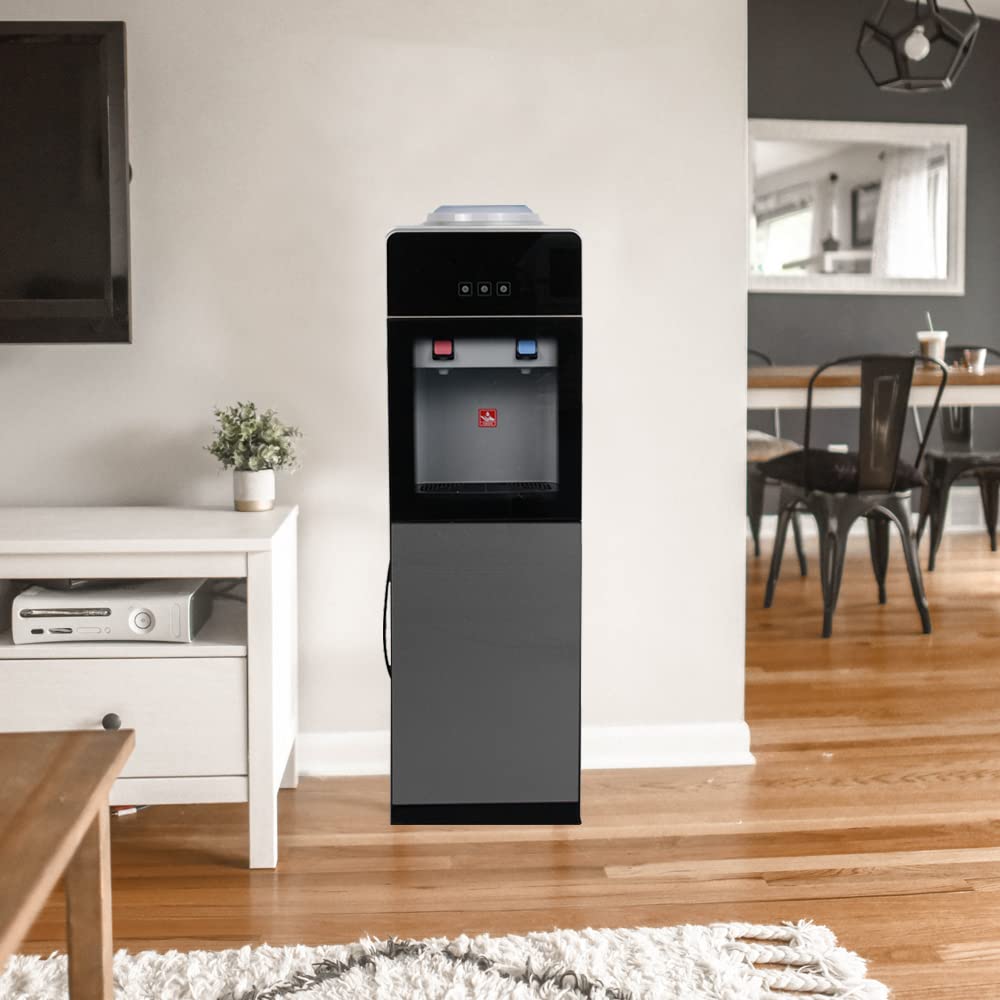 5 Gallon Top-Loading Water Cooler Dispenser with Hot & Cold Water - Child Safety Design, Removable Drip Tray & Storage Cabinet - Perfect for Home, Office, Schools & Waiting Rooms (Black)
