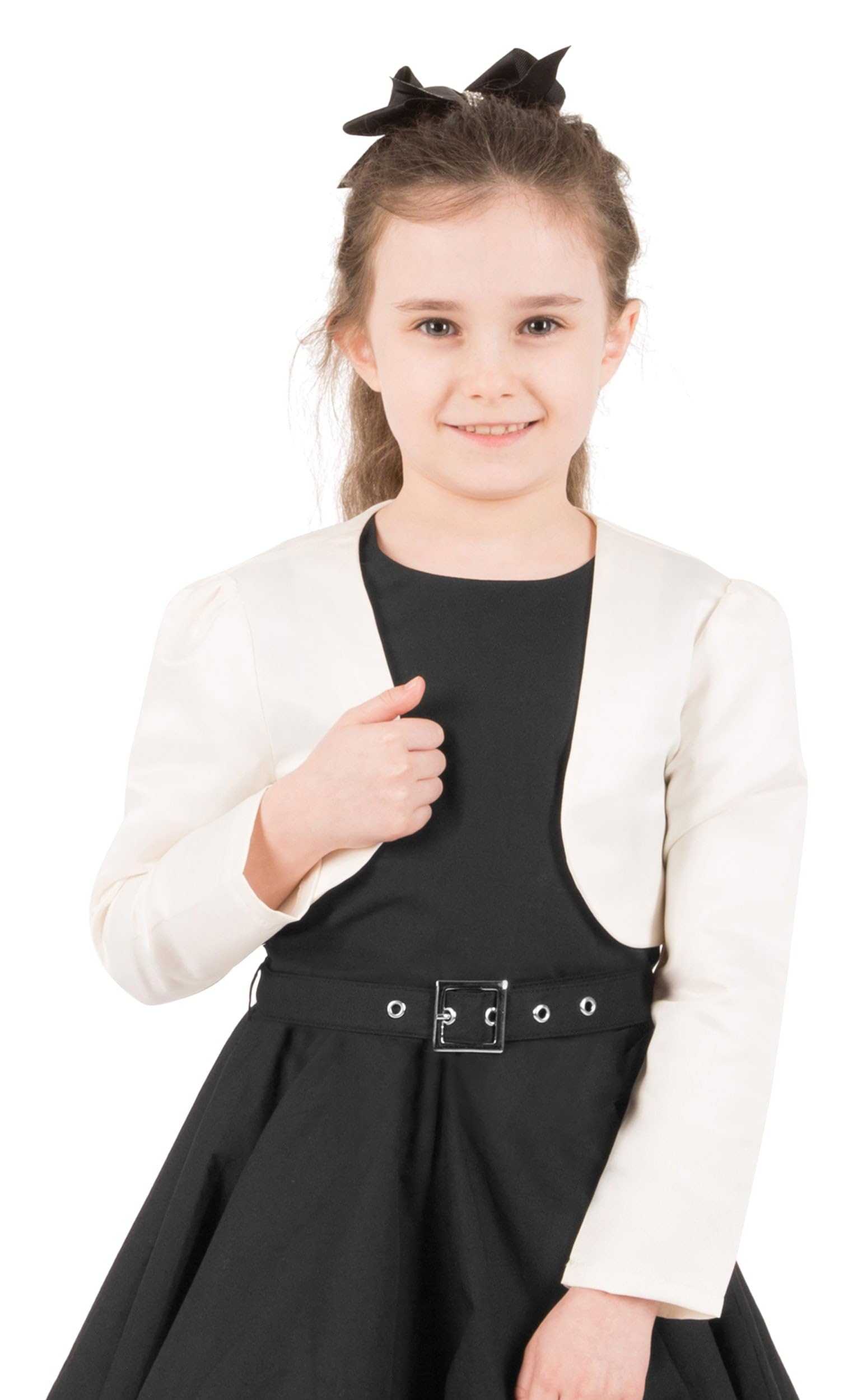 Black Butterfly Girls Satin Long Sleeve Bolero Shrug - Elegant Kids Formal Wear for Weddings, Parties & Special Occasions
