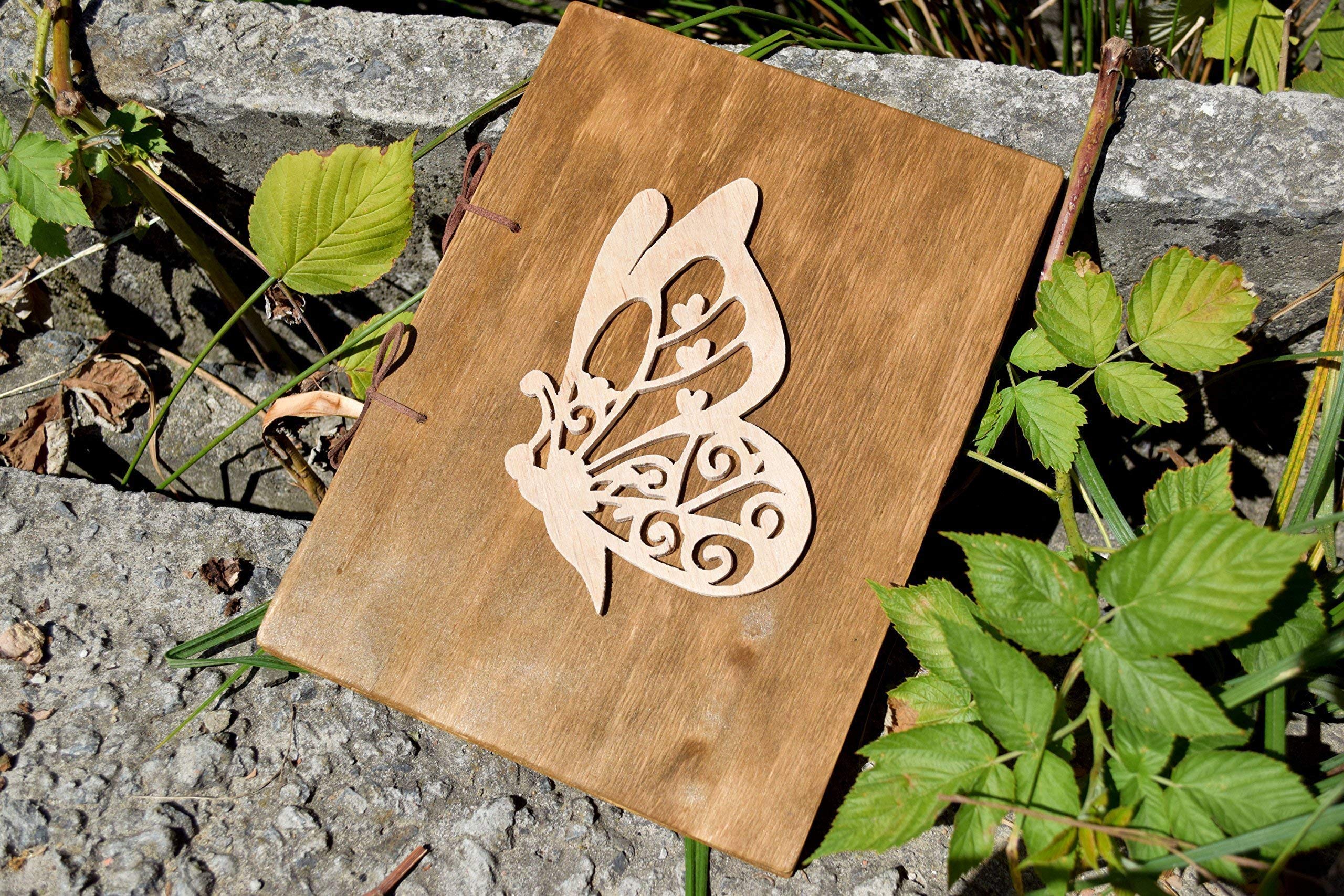 Rustic Wooden Guest Book for Weddings, Baby Showers & Bridal Showers - Personalized Sketchbook, Photo Album & Registry Gift - Perfect for Kids, Baby Photos & Butterfly-Themed Events