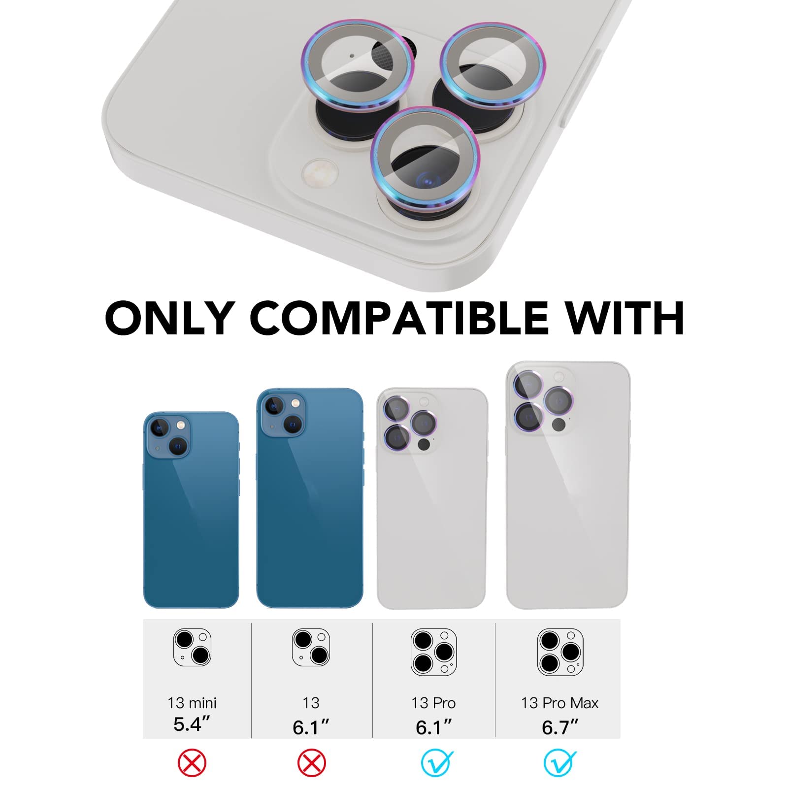 2-Pack Metal Full Cover + Tempered Glass Camera Lens Protector for iPhone 13 Pro/Pro Max - HD Screen Protector with 9H Hardness Anti-Scratch Protection - Perfect for Outdoor Adventures, Travel & Daily Use