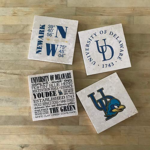 University of Delaware Travertine Coasters Set of 4 - Premium Stone Drink Coasters for Home, Office & Gifts - Perfect for Protecting Tables from Condensation & Stains