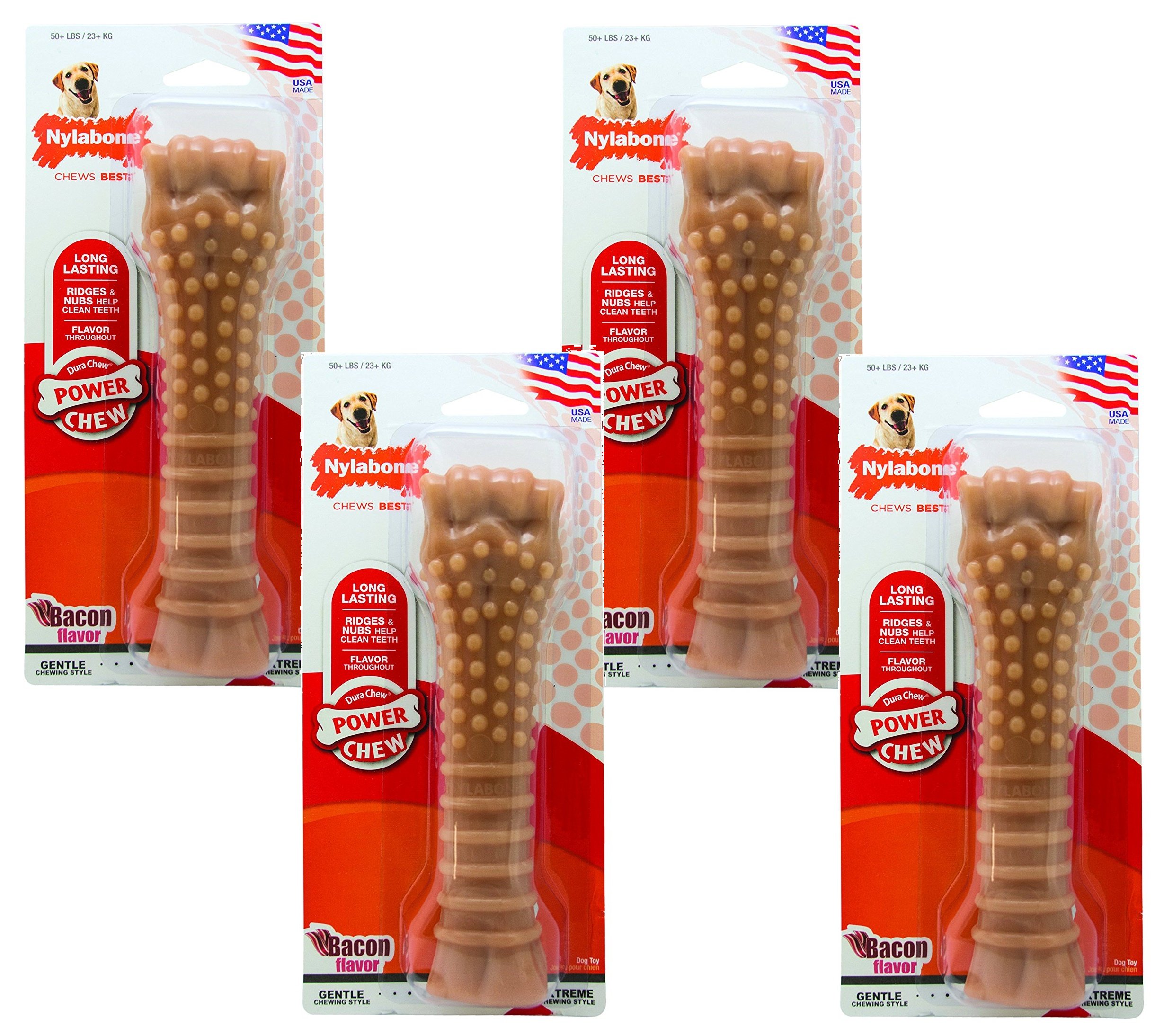 Nylabone 4-Pack Dura Chew Souper Bacon Flavored Dog Chew Bones - Long-Lasting Dental Chews for Medium to Large Dogs, Perfect for Teething Puppies & Aggressive Chewers