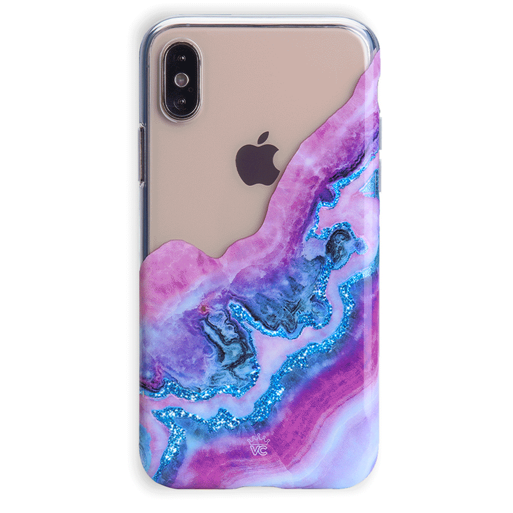 Geode Glitter Clear iPhone Case - Shatterproof Protective Cover with Crystal Sparkle Design for iPhone 13/14/15 - Perfect for Daily Use, Travel & Gift Giving