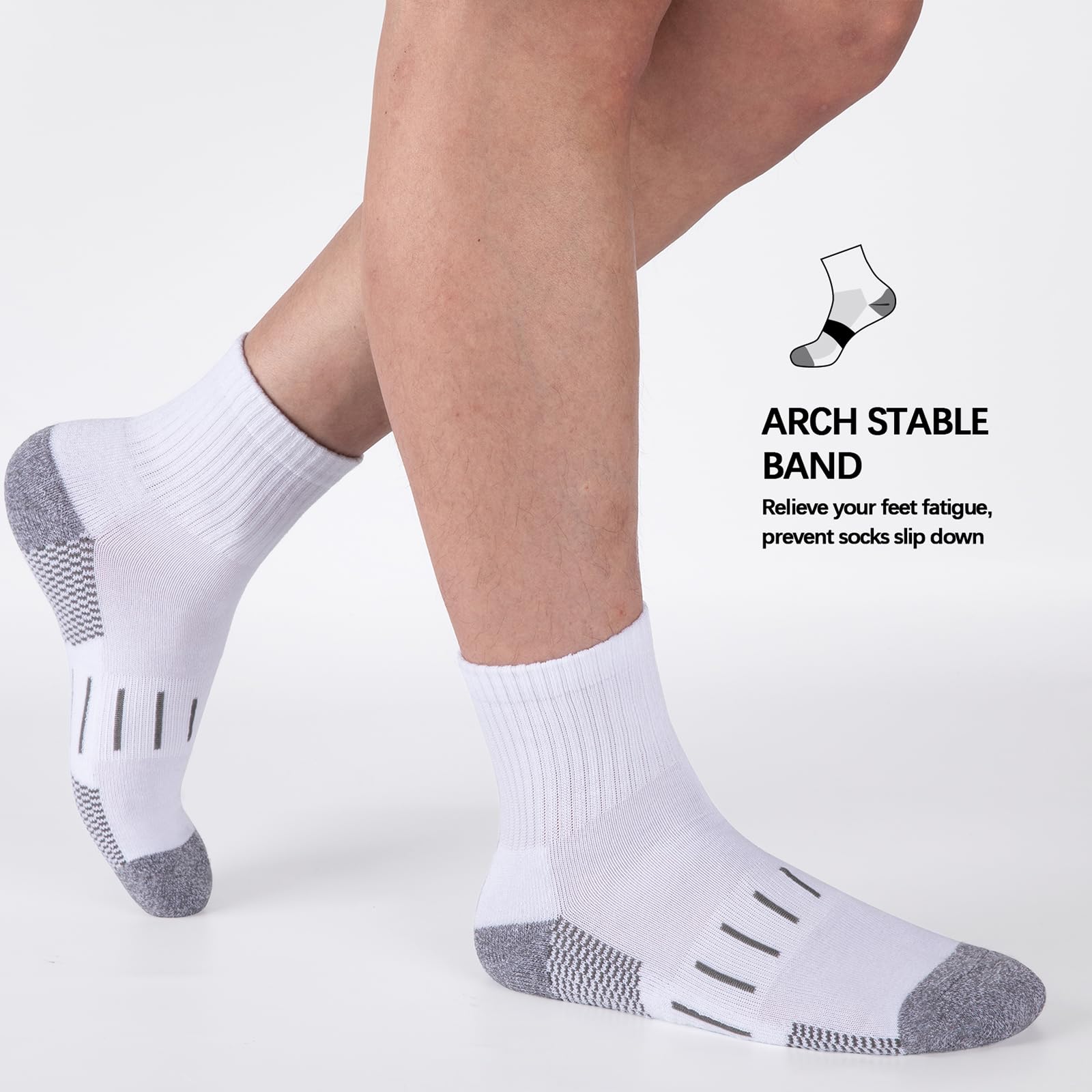 Heatuff Men's Ankle Athletic Socks - 8 Pairs Moisture-Wicking Cushioned Quarter Socks for Running, Sports & Work - Breathable Performance Socks for Gym, Hiking & Everyday Wear