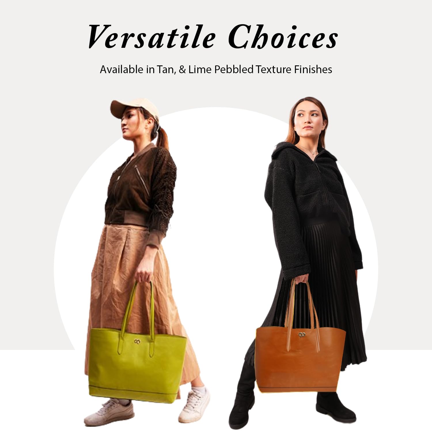 Genuine Leather Tote Bag for Women - Large Handmade Shoulder Bag with Snap Closure | Classic Tan Leather Handbag by Dharavi Market | Perfect for Work, Travel & Everyday Use