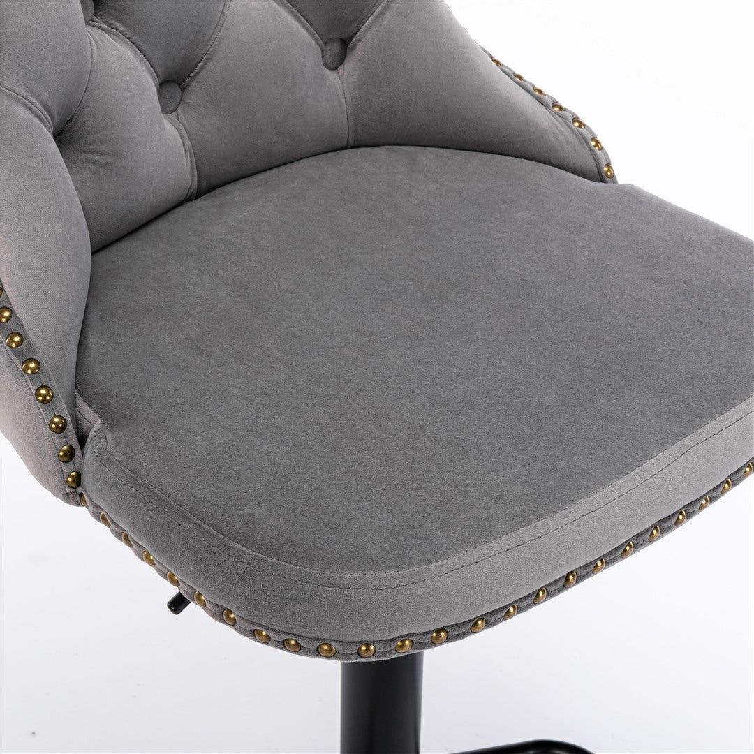 Adjustable Height Swivel Bar Stools with Footrest - Velvet Upholstered & Nailhead Trim - Perfect for Kitchen Islands, Home Bars & Dining Counter Seating
