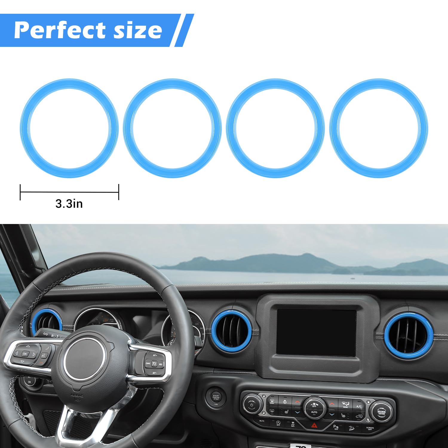 RT-TCZ Baby Blue Dash Air Vent Covers for Jeep Wrangler JL/JLU & Gladiator JT (2018-2023) - Interior Trim Stickers (4-Piece Set) - Upgrade Your Ride with Stylish Protection