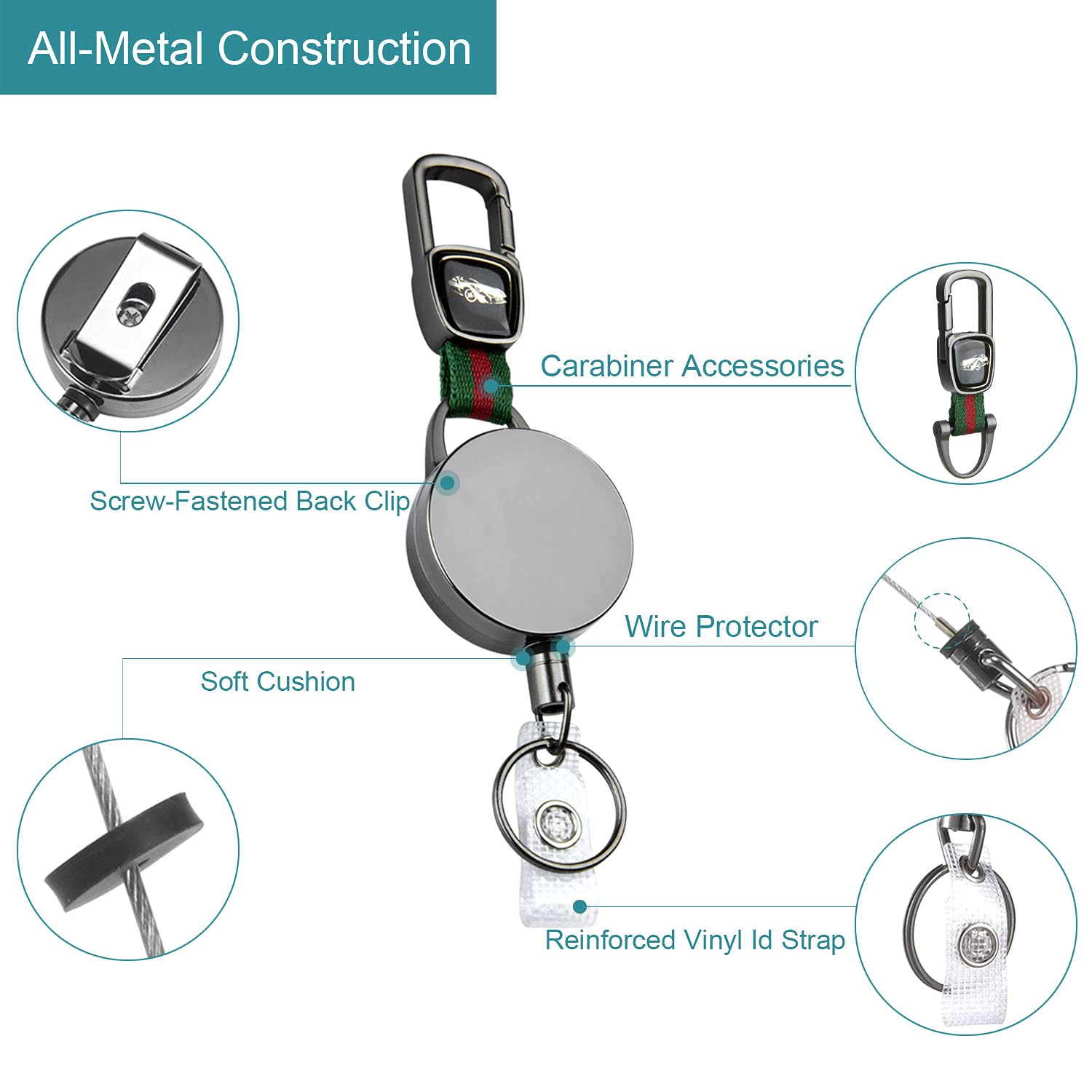 2 Pack Heavy Duty Metal Retractable Badge Holder Reel - 25