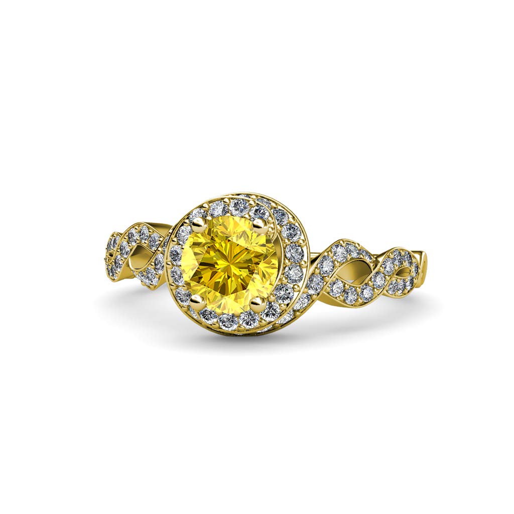 14K Yellow Gold Yellow Sapphire Diamond Halo Ring for Engagement