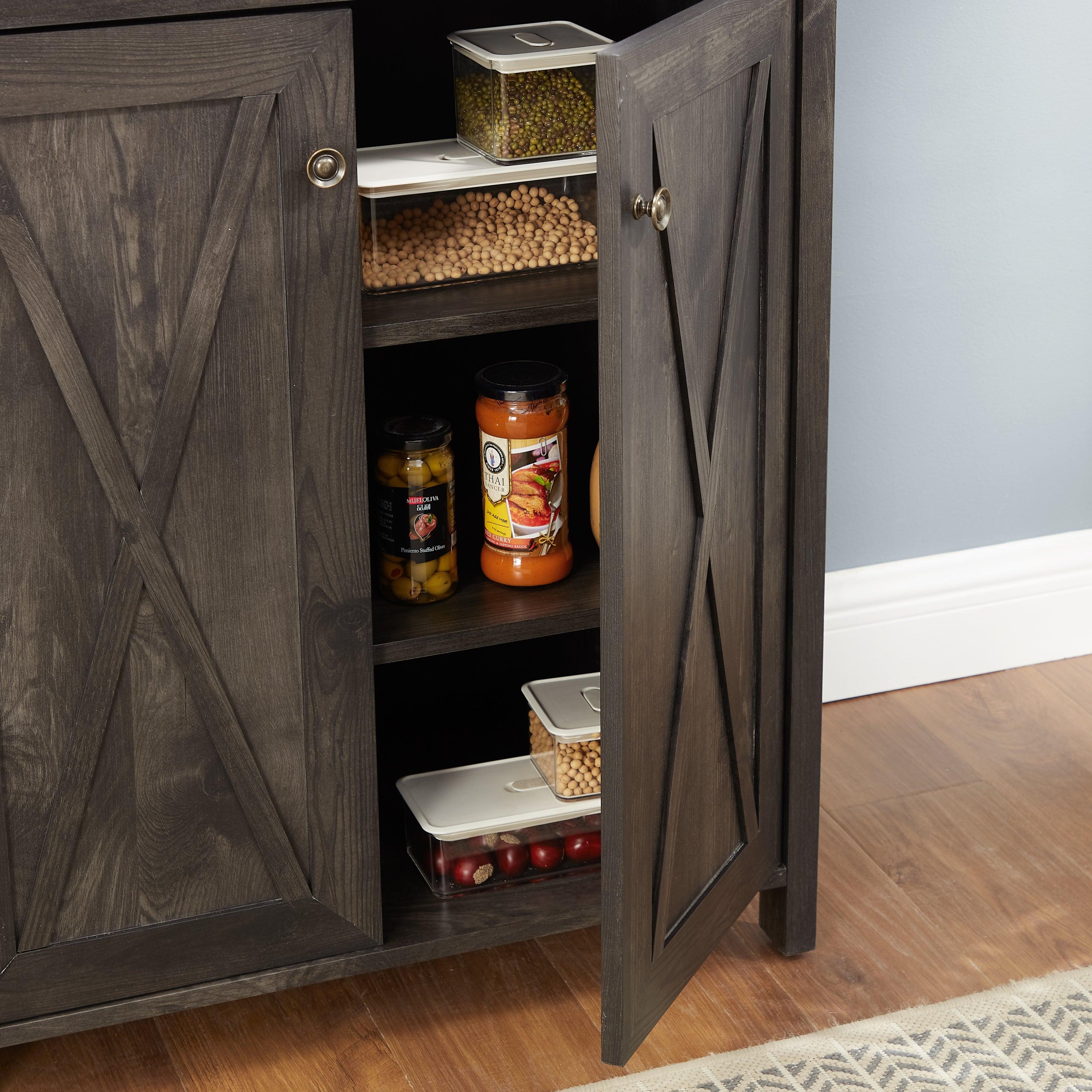 Modern Coffee Bar Cabinet with Microwave Stand - Metal Frame & Hollow Out Barn Design - 26.77