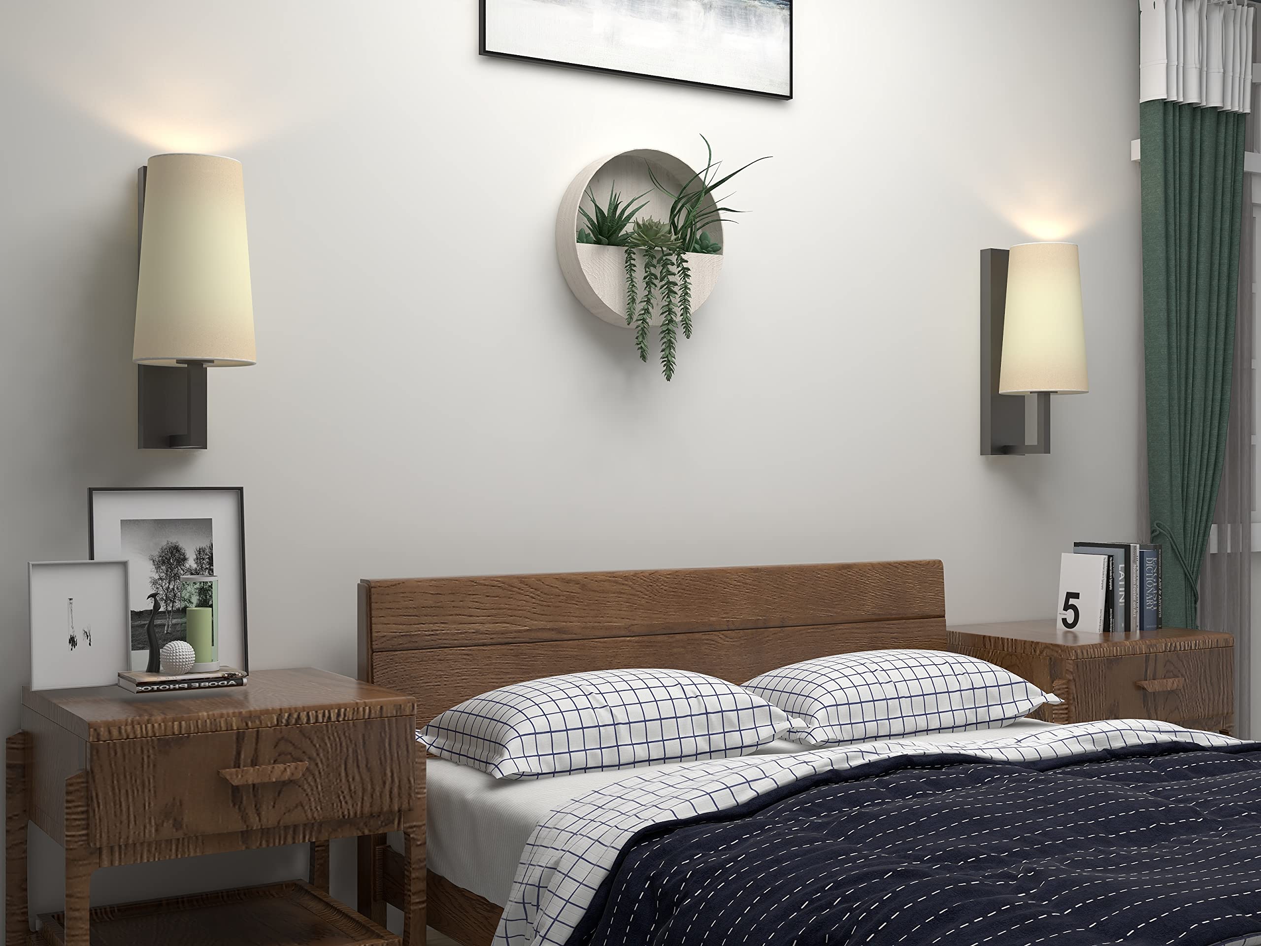 Battery Operated Wall Sconces with Fabric Shade - Wireless Indoor Wall Lights, No Wiring Required - Perfect for Bedroom, Living Room, Hallway & Dorm Decor (Fabric Shade Wall Lights)