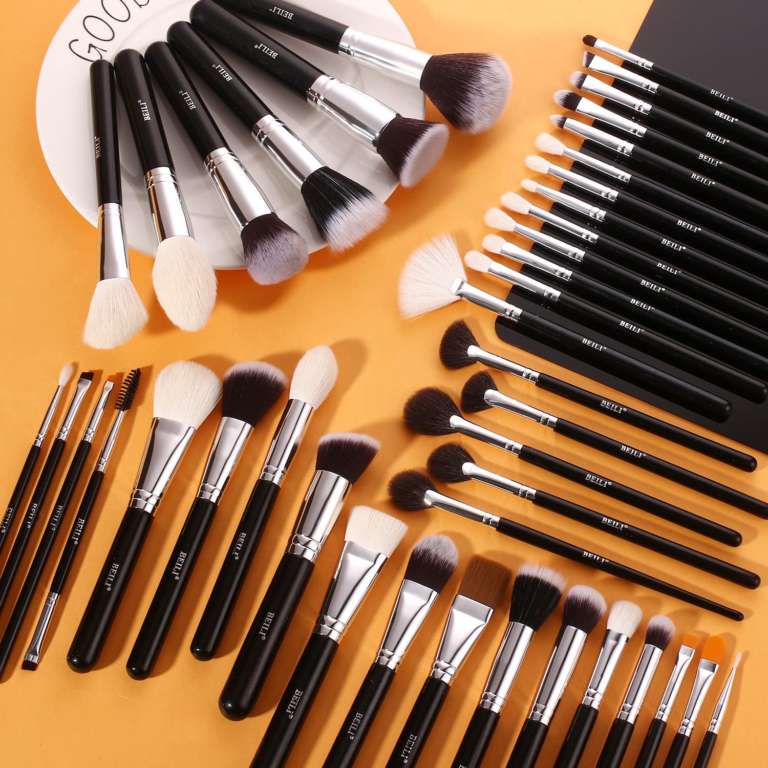 BEILI 42-Piece Premium Makeup Brush Set - Synthetic & Goat Hair Blending, Foundation, Powder, Blush, Concealer & Eyeshadow Brushes with Travel Case (Black) | Perfect for Professional Makeup Artists & Beginners at Home or On-The-Go