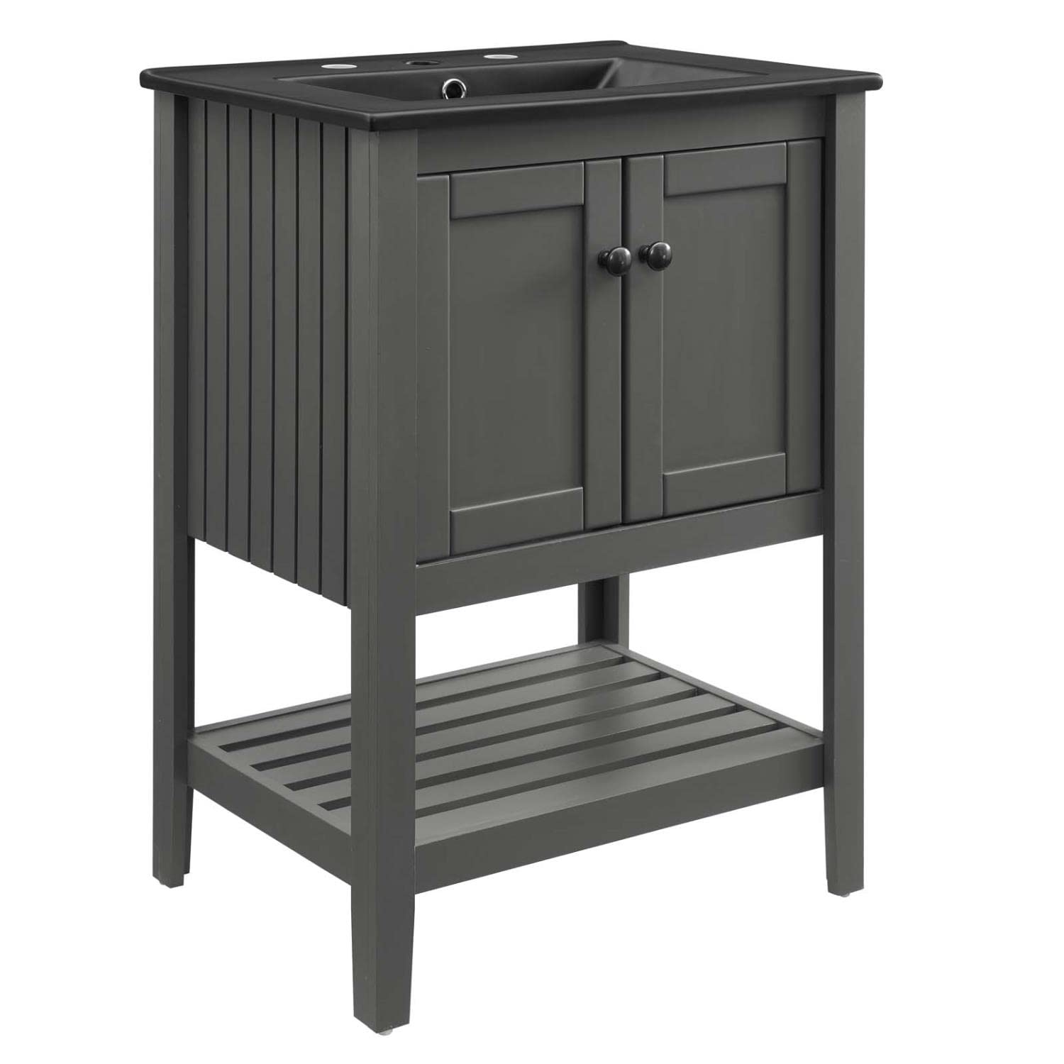 Modway Prestige 24 Inch Gray Black Bathroom Vanity with Sink - Modern Space-Saving Storage Solution for Small Bathrooms & Powder Rooms