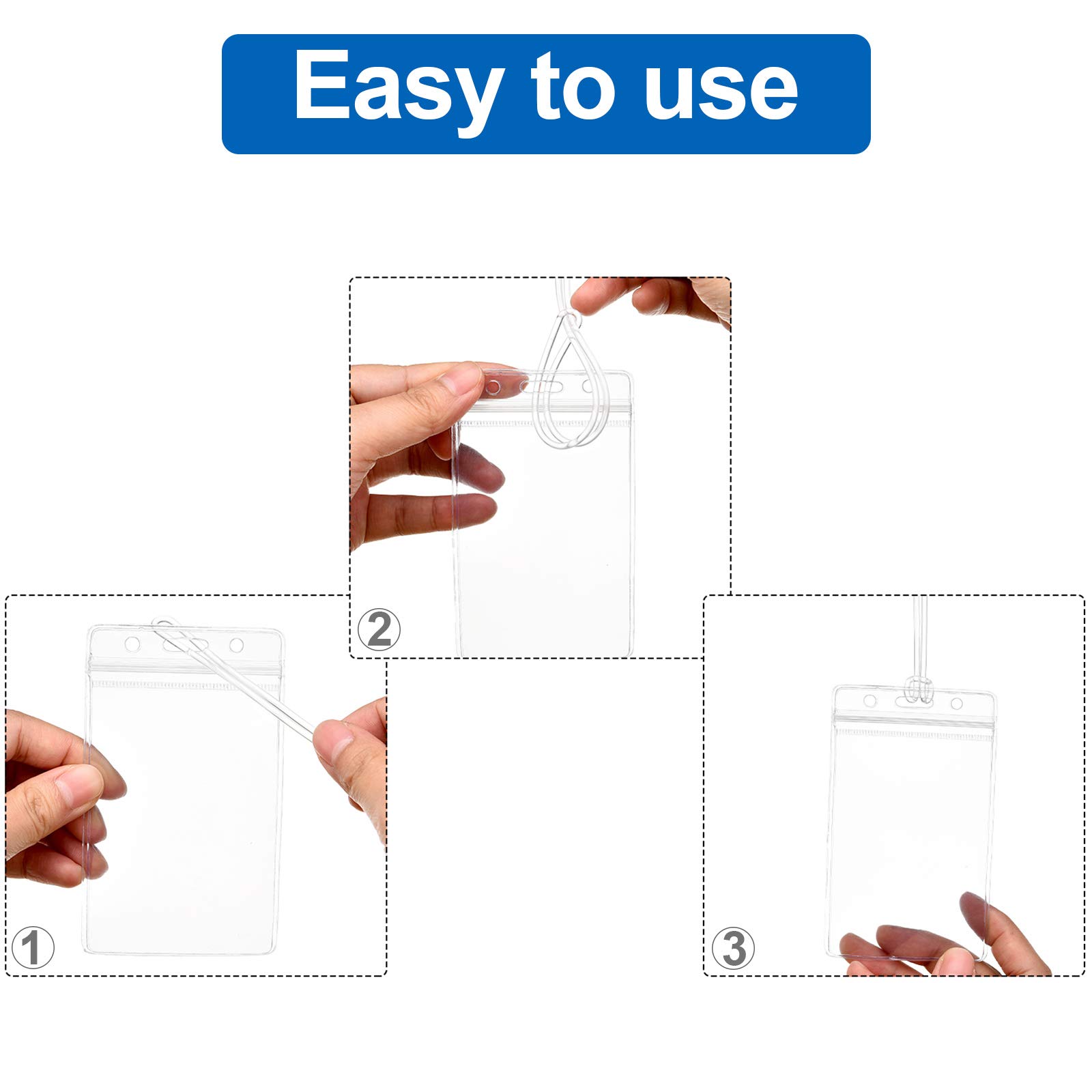 50 Pack Clear Plastic Luggage Tag Holders - Waterproof ID Card & Name Badge Holders with Loop Straps for Travel, Business, Events - Perfect for Suitcases, Backpacks, Wallets & Credit Card Organization