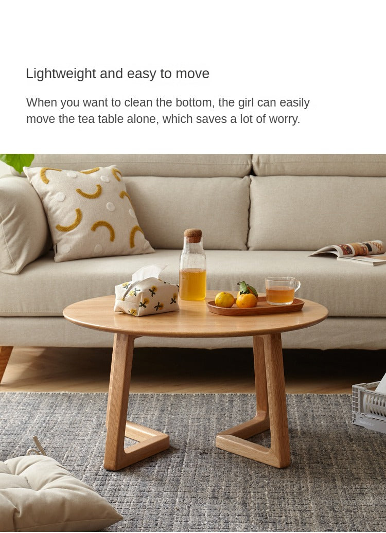Solid Oak Wood Round Coffee Table - Rustic Modern Living Room Centerpiece for Home Decor & Relaxing with Family