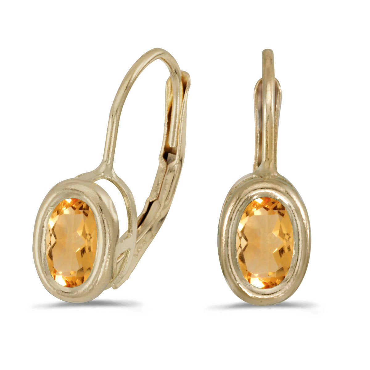 14K Yellow Gold Oval Citrine Bezel Lever-Back Earrings for Women - Dainty Gemstone Jewelry Gift for Birthday, Anniversary & Special Occasions
