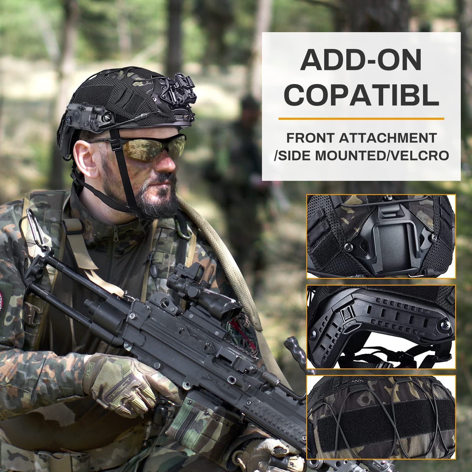 TacSnake Tactical Airsoft Paintball Fast Helmet with Removable Cover - PJ Style Military Helmet with NVG Mount for Airsoft, Paintball & Outdoor Activities