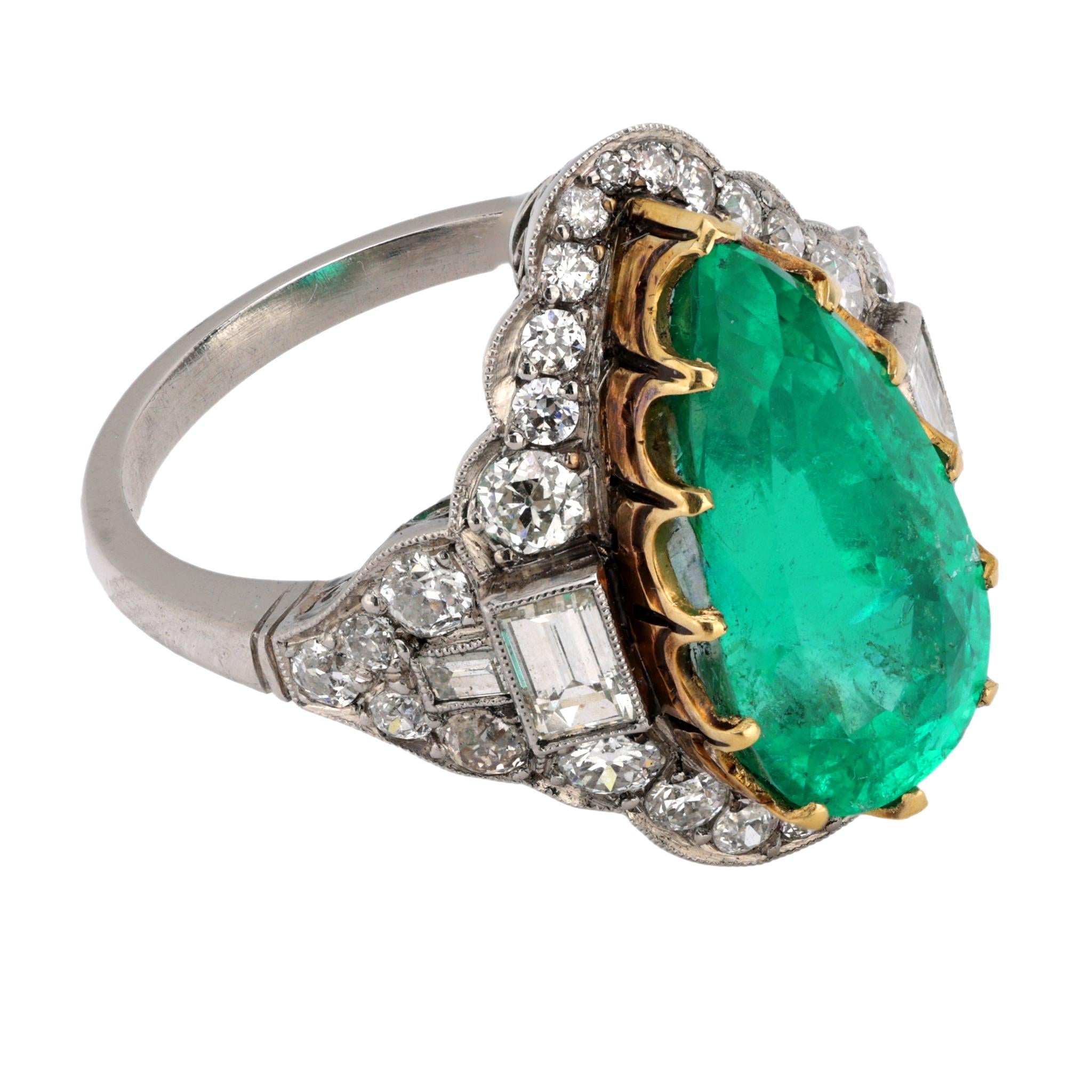 Vintage GIA Certified 6.20 Carat Colombian Emerald Diamond Platinum Ring for Women - Luxury Engagement, Wedding & Anniversary Jewelry Gift