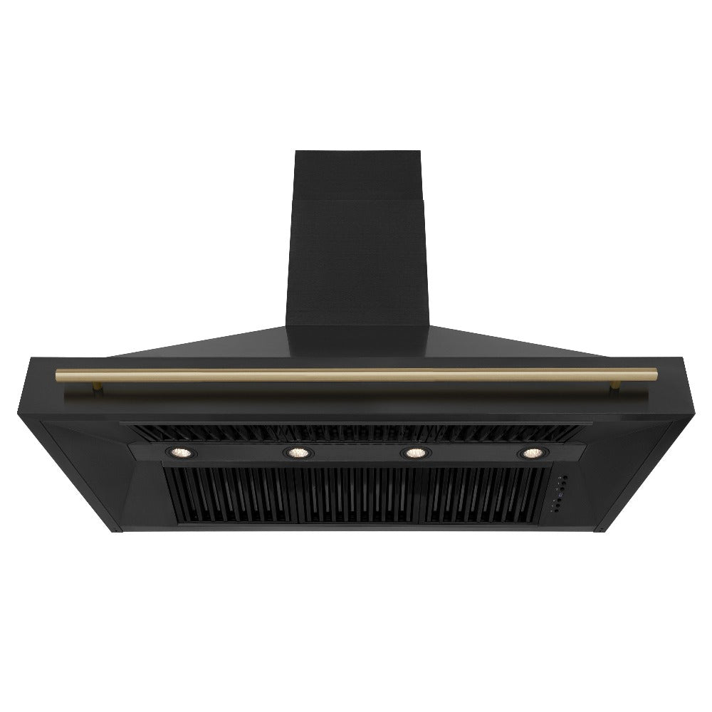 ZLINE Autograph Edition 48-inch Black Stainless Steel Kitchen Package - Dual Fuel Range, Range Hood, Dishwasher & Champagne Bronze Refrigerator | Premium Kitchen Appliances for Modern Homes & Professional Chefs