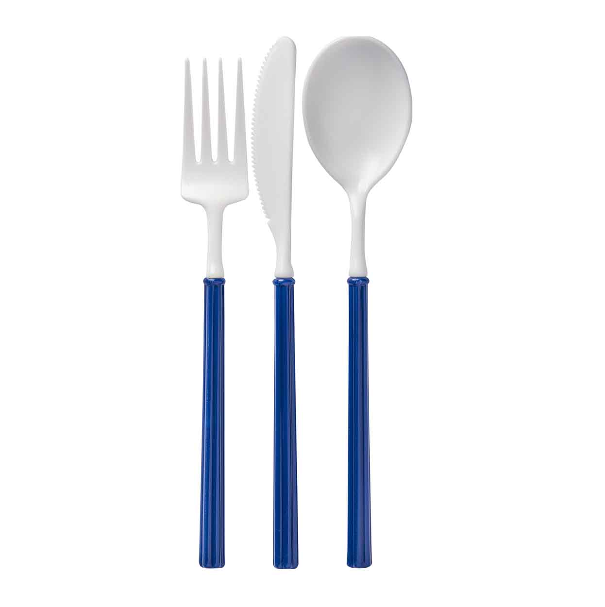 Premium 24-Piece Villa Flatware Set with White & Navy Blue Handles - Elegant Stainless Steel Cutlery for Dining, Parties, and Special Occasions