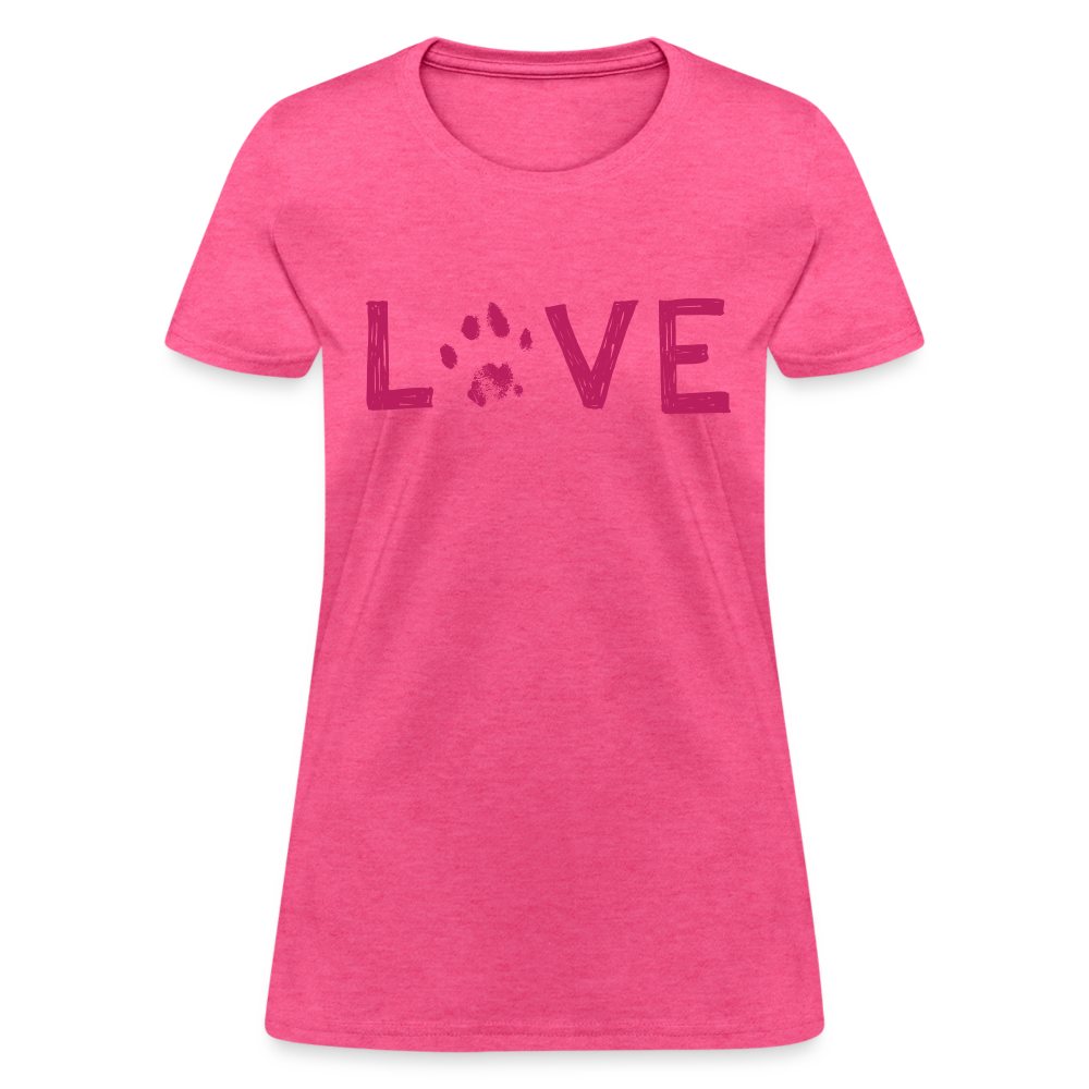 Love Pawprint Contoured T-Shirt for Women | Cute Animal Lover Graphic Tee | Soft Cotton Casual Shirt for Pet Owners | Perfect for Dog Walks, Date Nights & Casual Outings
