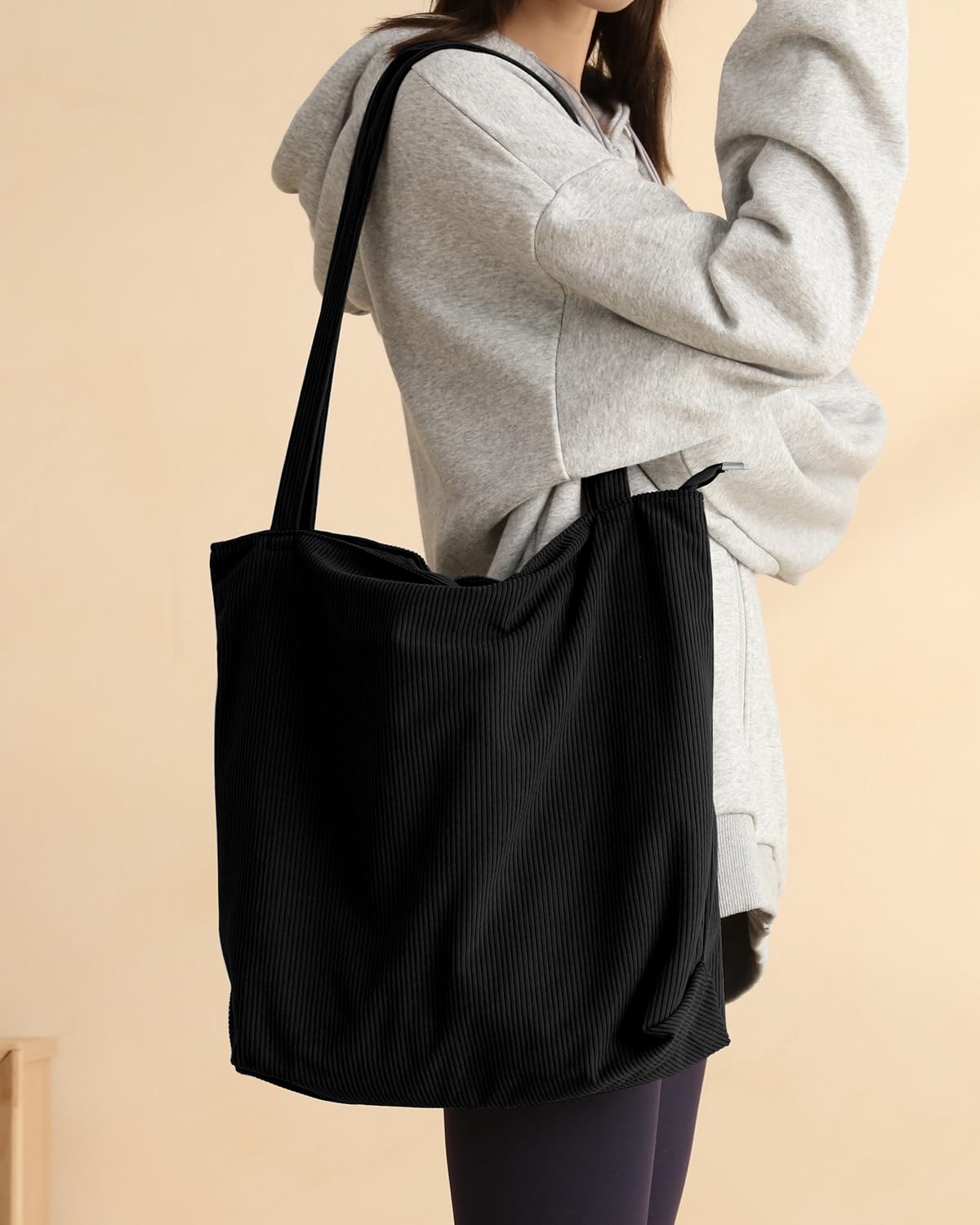 Stylish Corduroy Tote Bag for Women - Large Capacity Zippered Hobo Handbag with Inner Pockets | Perfect for Work, Travel & Everyday Use
