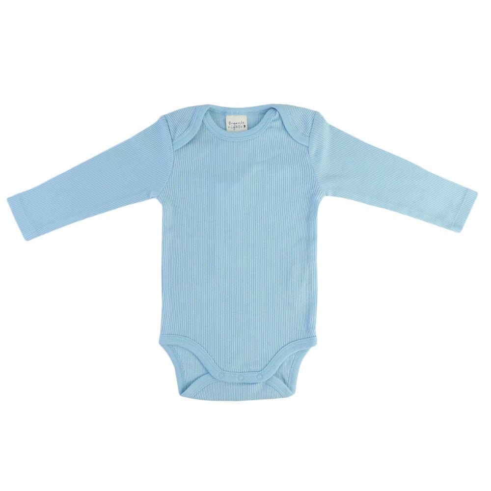 Organic Cotton Rib Knit Baby Sleepsuit with Long Sleeves - Soft & Comfortable Newborn Pajamas - Blue (Perfect for Nighttime & Nap Time)