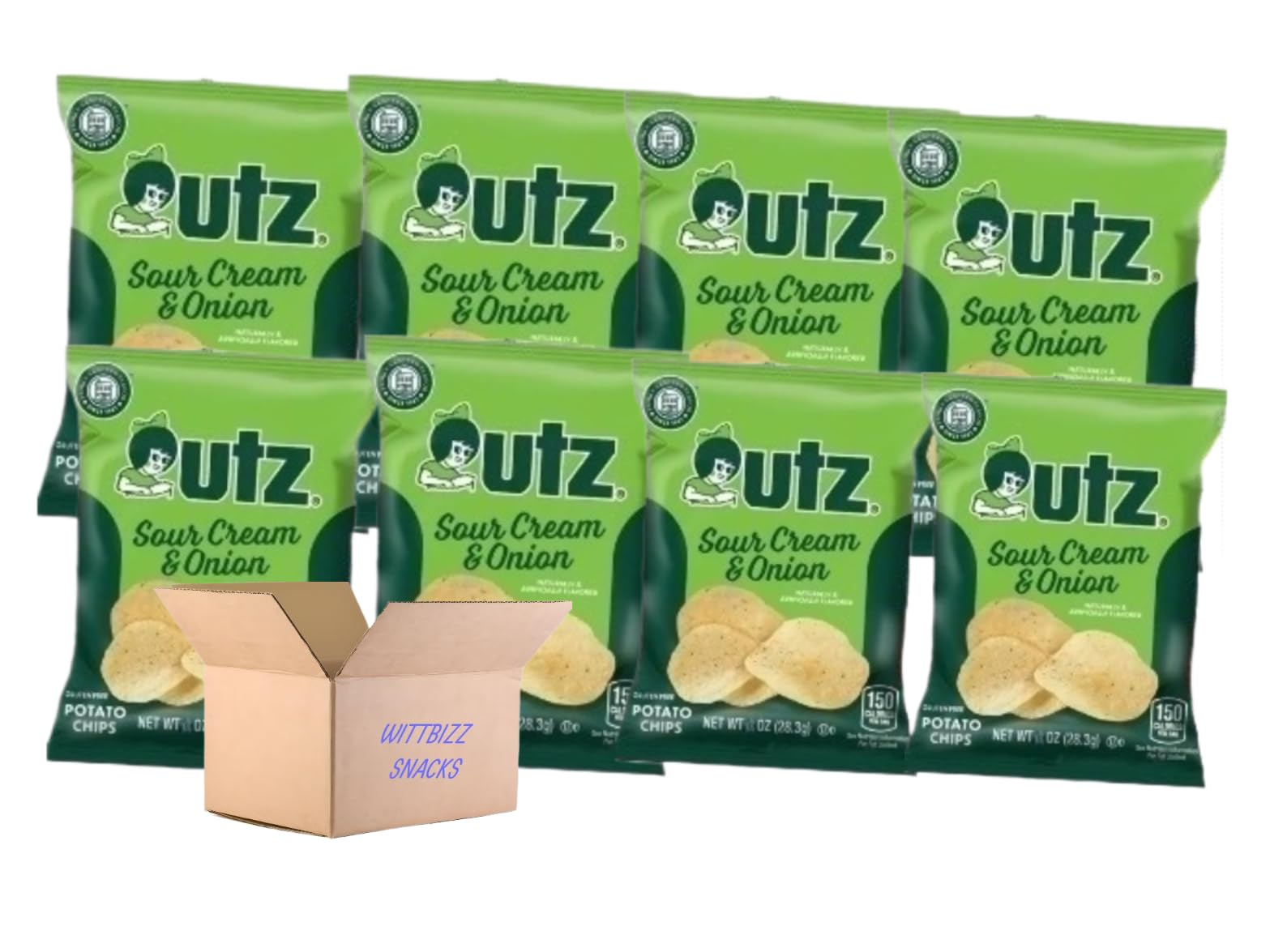 Utz Sour Cream & Onion Potato Chips 1.5oz (8 Pack) - Party Size Snack Bundle by Wittbizz | Perfect for Game Nights, Office Snacks & Family Gatherings