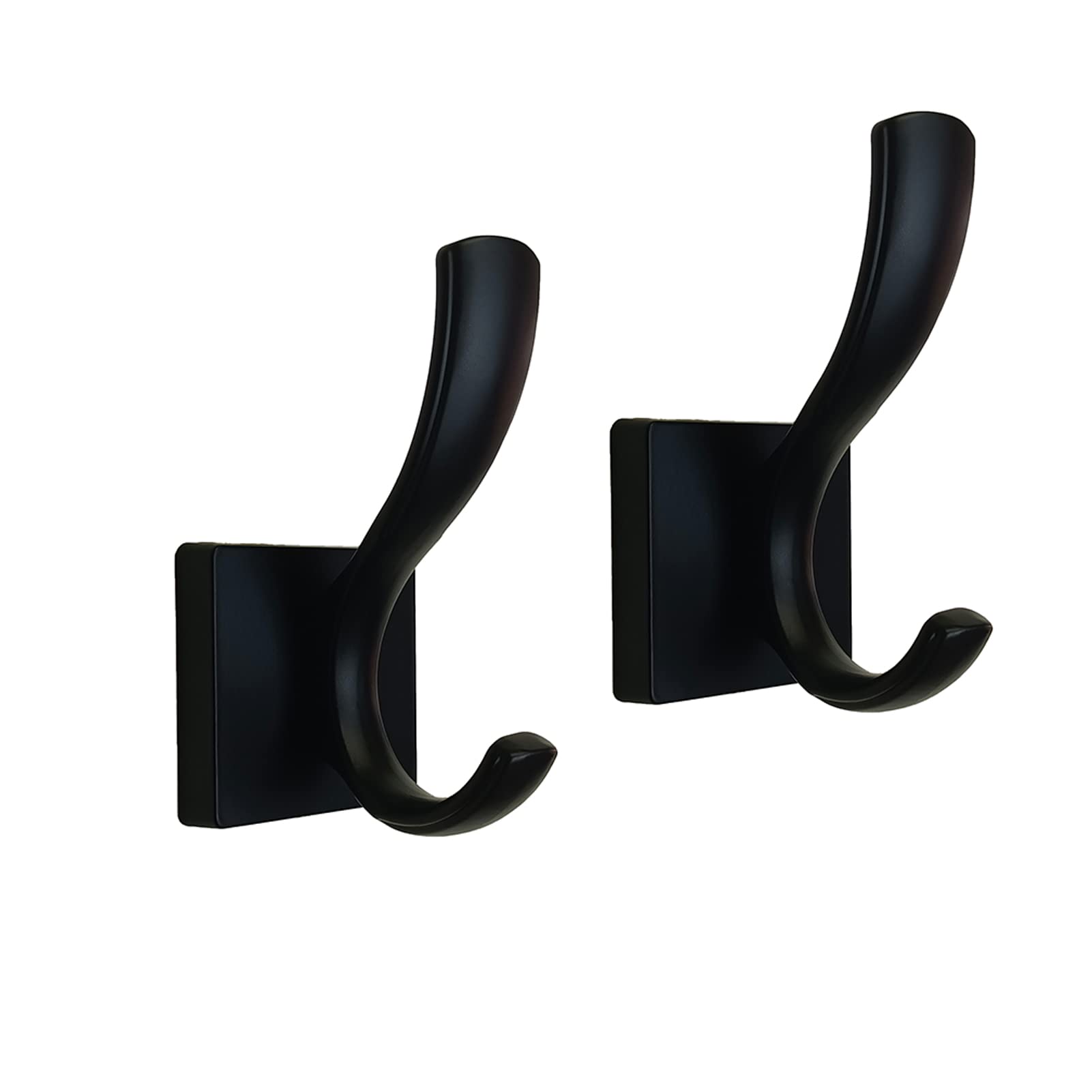Black Heavy Duty Wall Mount Hooks for Towels, Robes, Coats & Clothes - 2 Pack - Bathroom, Bedroom, Kitchen, Pool, Garage & Hotel Use - Durable Multi-Purpose Hanging Hooks for Home & Commercial Spaces