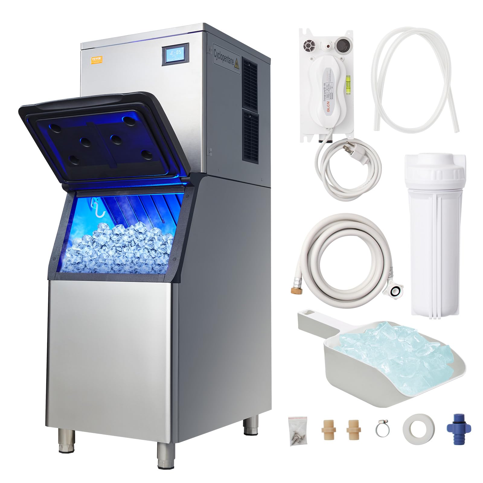 VEVOR Commercial Ice Maker Machine 450LBS/24H with 330LBS Storage Bin, 1000W Self-Cleaning Countertop Ice Machine with LED Display - Perfect for Bars, Cafes, Restaurants, Hotels, and Catering Businesses