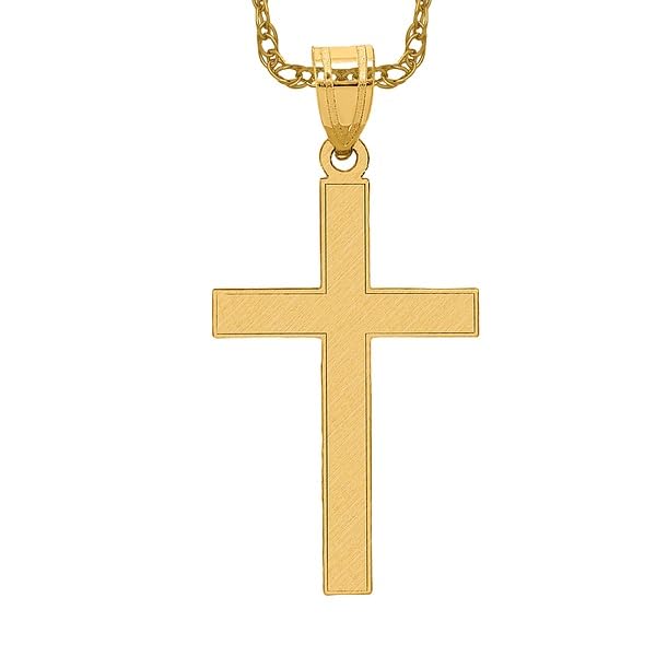 14K Solid Yellow Gold Florentine Latin Mexican Holy Cross Necklace - Religious Jesus Christ Charm Pendant for Women & Men - Perfect for Baptism, First Communion, Confirmation & Daily Wear