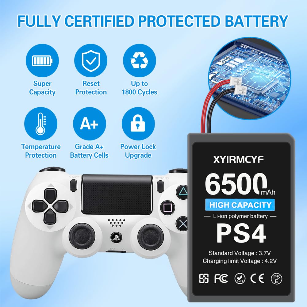 2PCS PS4/LIP1522 Battery (2024 New Upgrade) - 6500mAh High Capacity Rechargeable Battery for PlayStation 4, PS4 Pro DualShock 4 Controllers (CUH-ZCT1E/CUH-ZCT1H/CUH-ZCT1U) - Perfect for Gaming Marathons & Extended Play Sessions