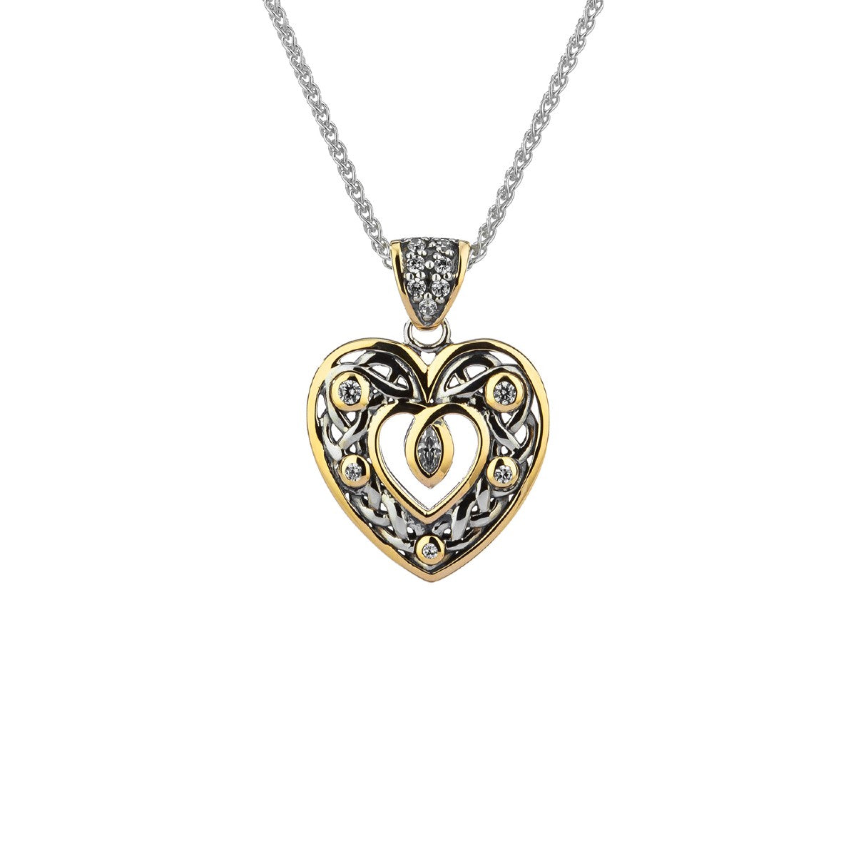 10K Yellow Gold Heart Pendant with Sterling Silver & Cubic Zirconia - Elegant Necklace for Valentine's Day, Anniversary & Romantic Gifts