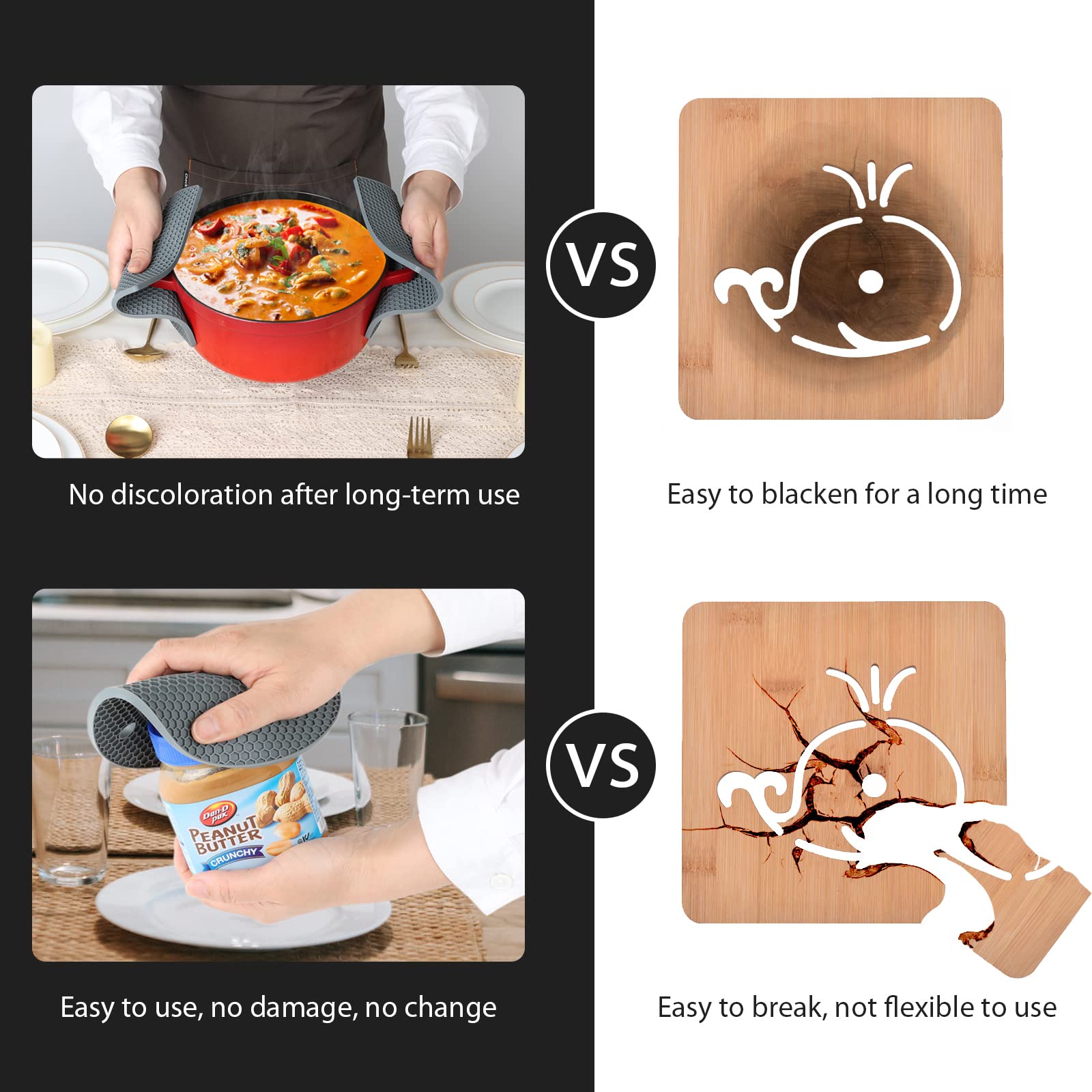 Heat Resistant Silicone Trivets for Hot Pots & Pans - Non-Slip Kitchen Pot Holders, Countertop Hot Pads & Heat Mats for Stovetop, Oven & Dining Table - Perfect for Cooking, Baking & Serving Hot Dishes Safely